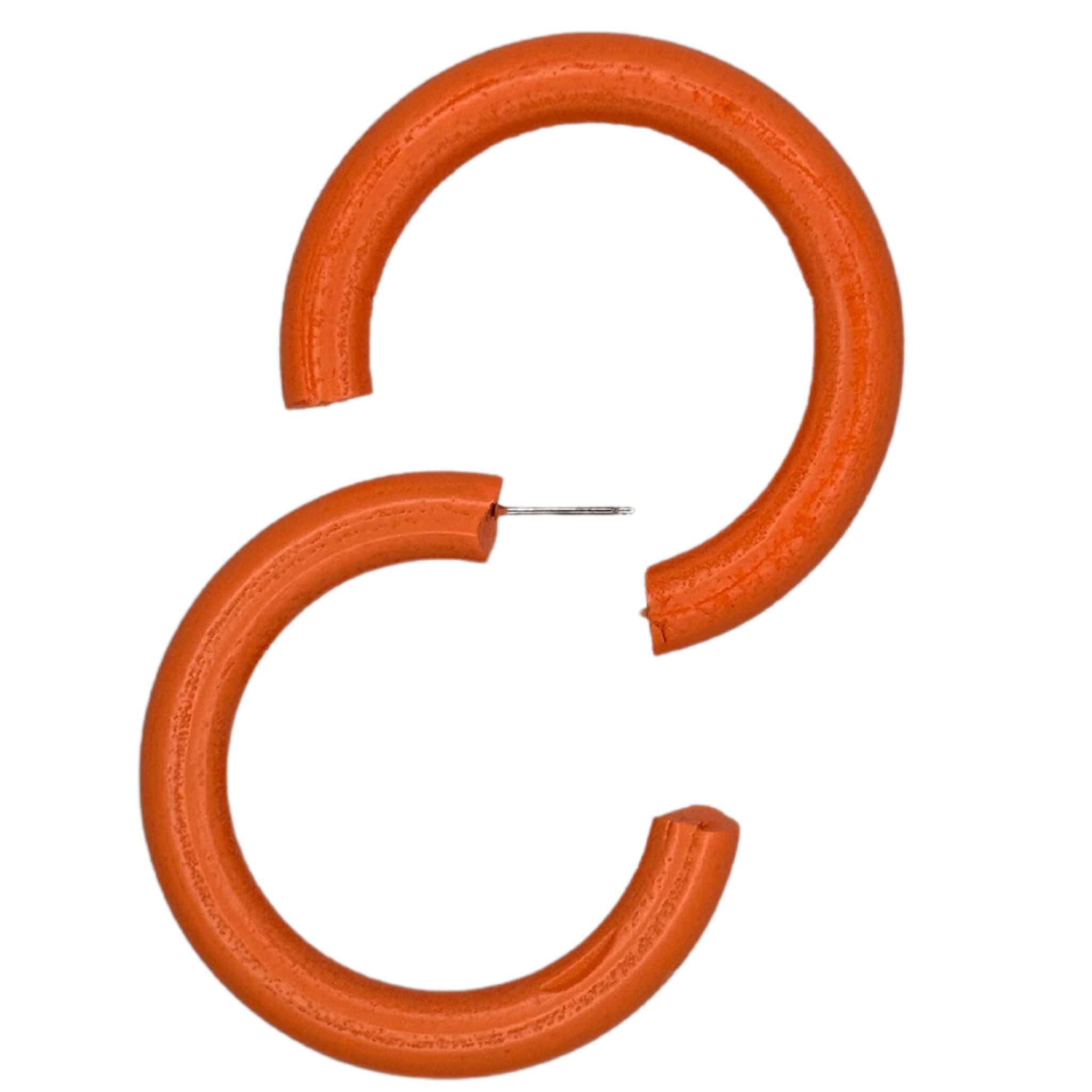 Wooden Hoop Earrings - Neon Orange