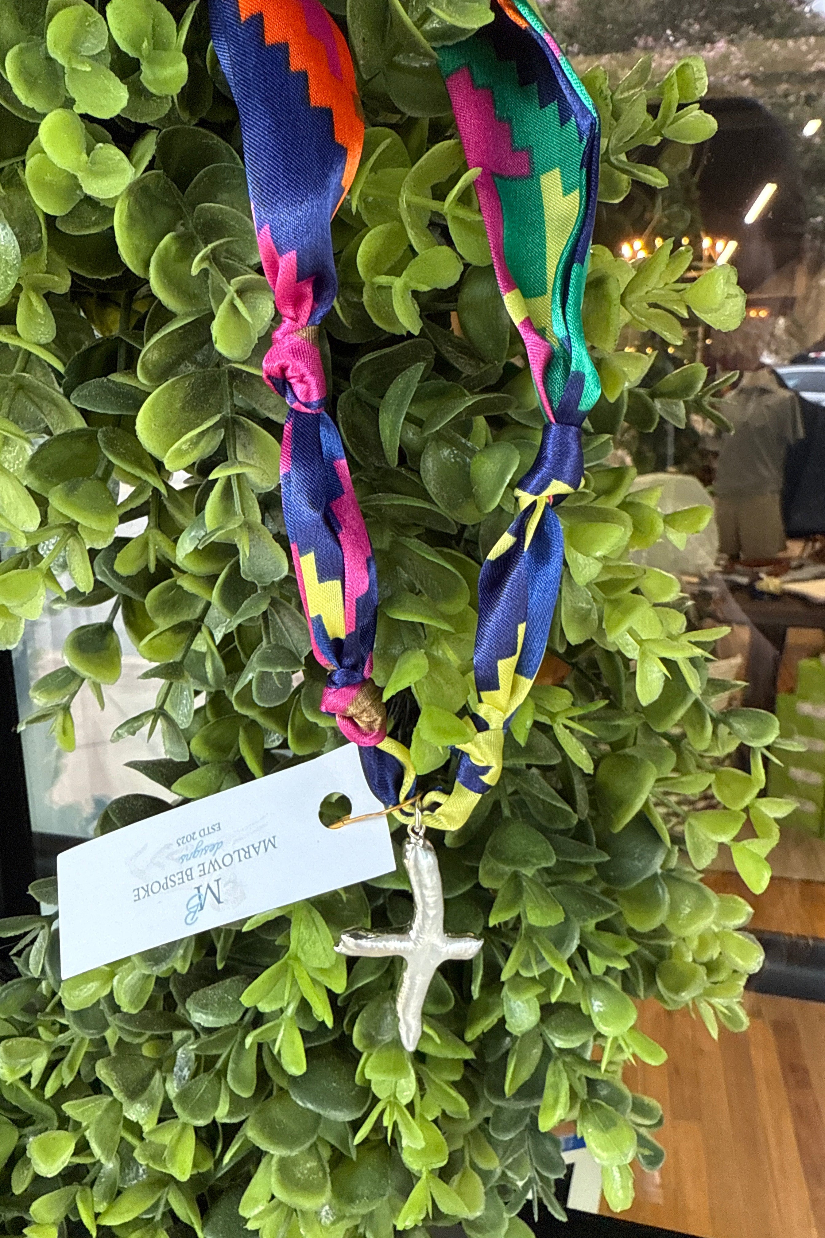 Marlowe Bespoke - Geometric Scarf Necklace (Pearl Cross Charm)