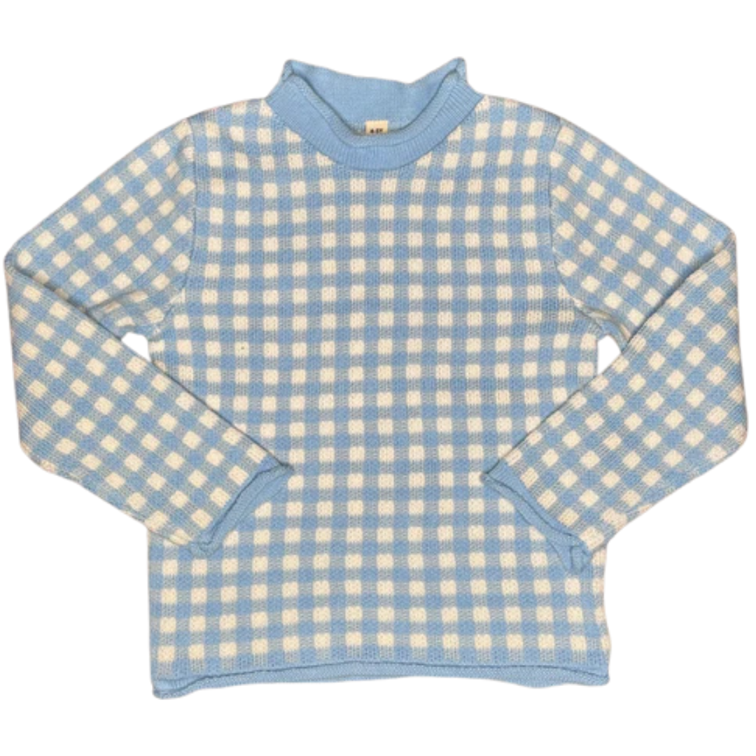 Gingham Rollneck Sweater - Blue