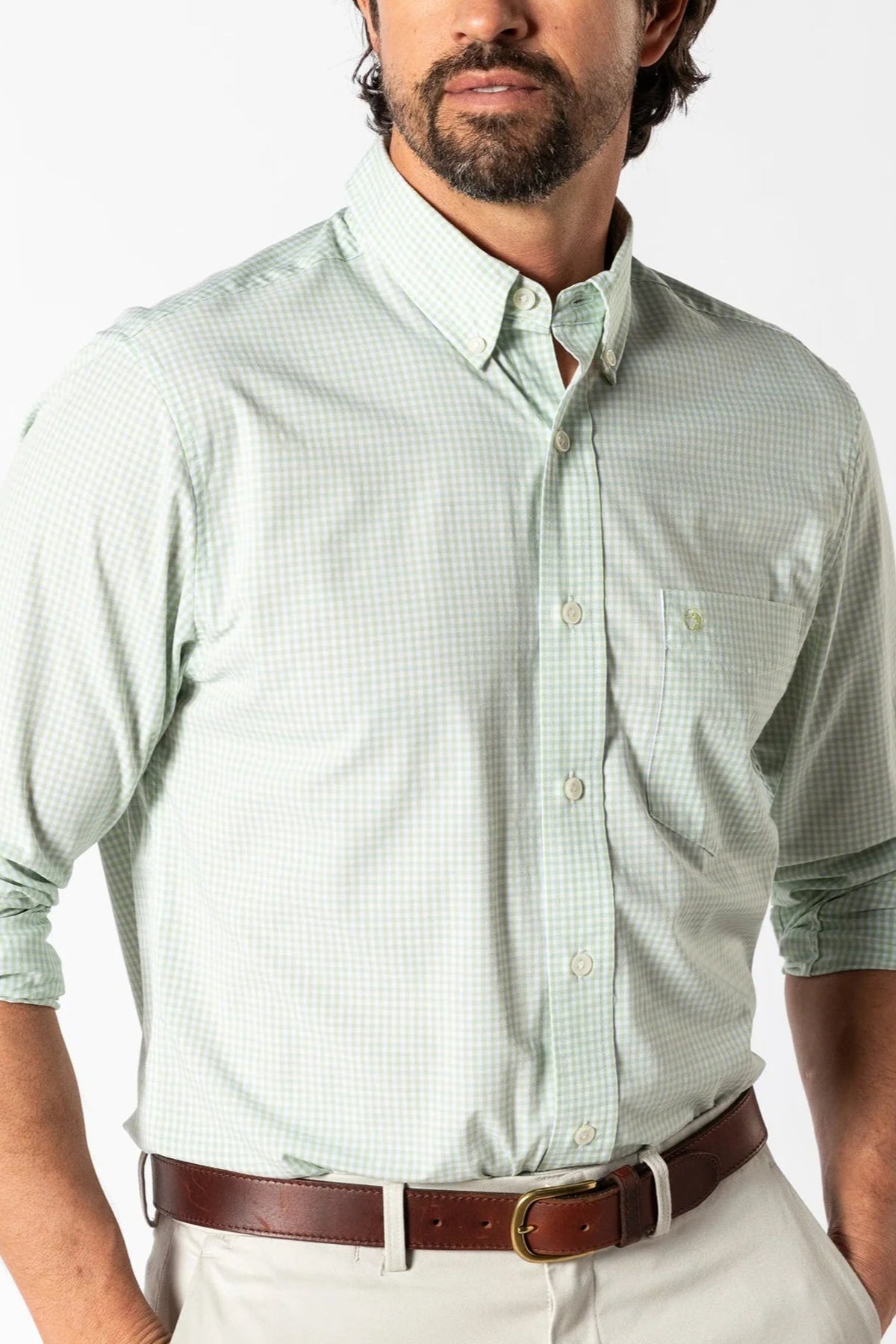 Duck Head - Performance Poplin Sport Shirt Mitchell Gingham (Pear Green)