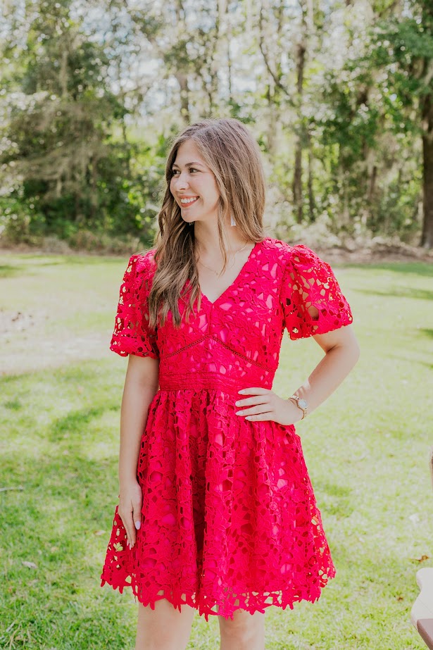 The Maggie Lace Puff Sleeve Dress -Violet