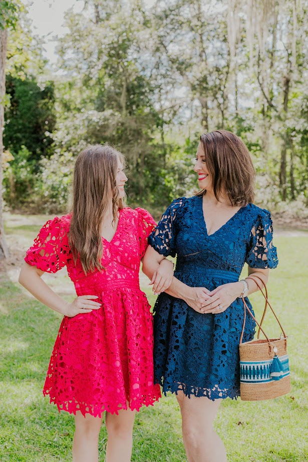 The Maggie Lace Puff Sleeve Dress -Navy *Final Sale*