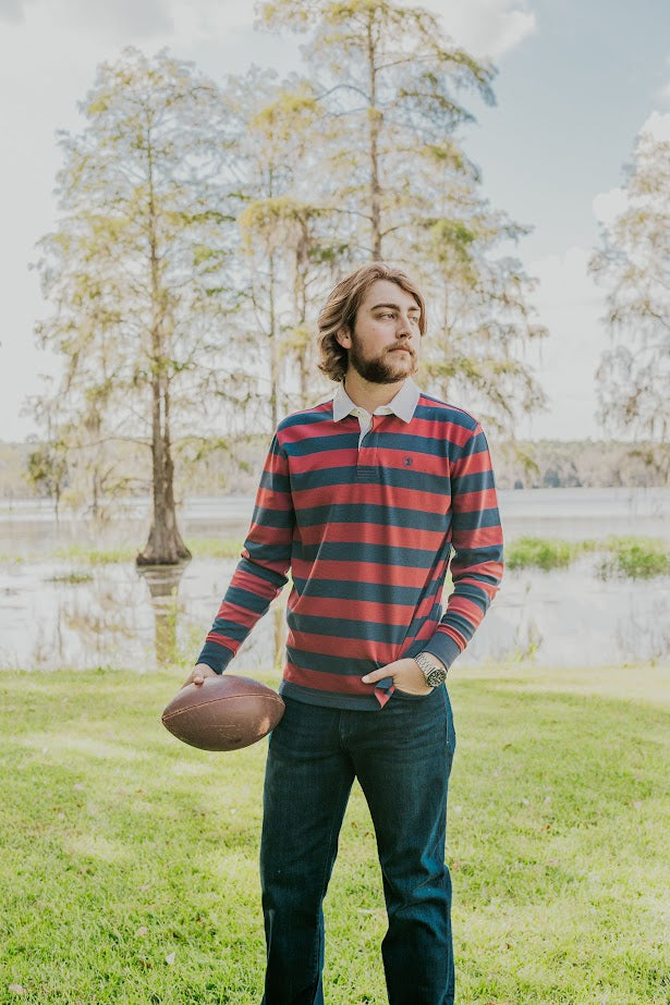 Duck Head Stripe Legacy Rugby Shirt -Burnt Russet