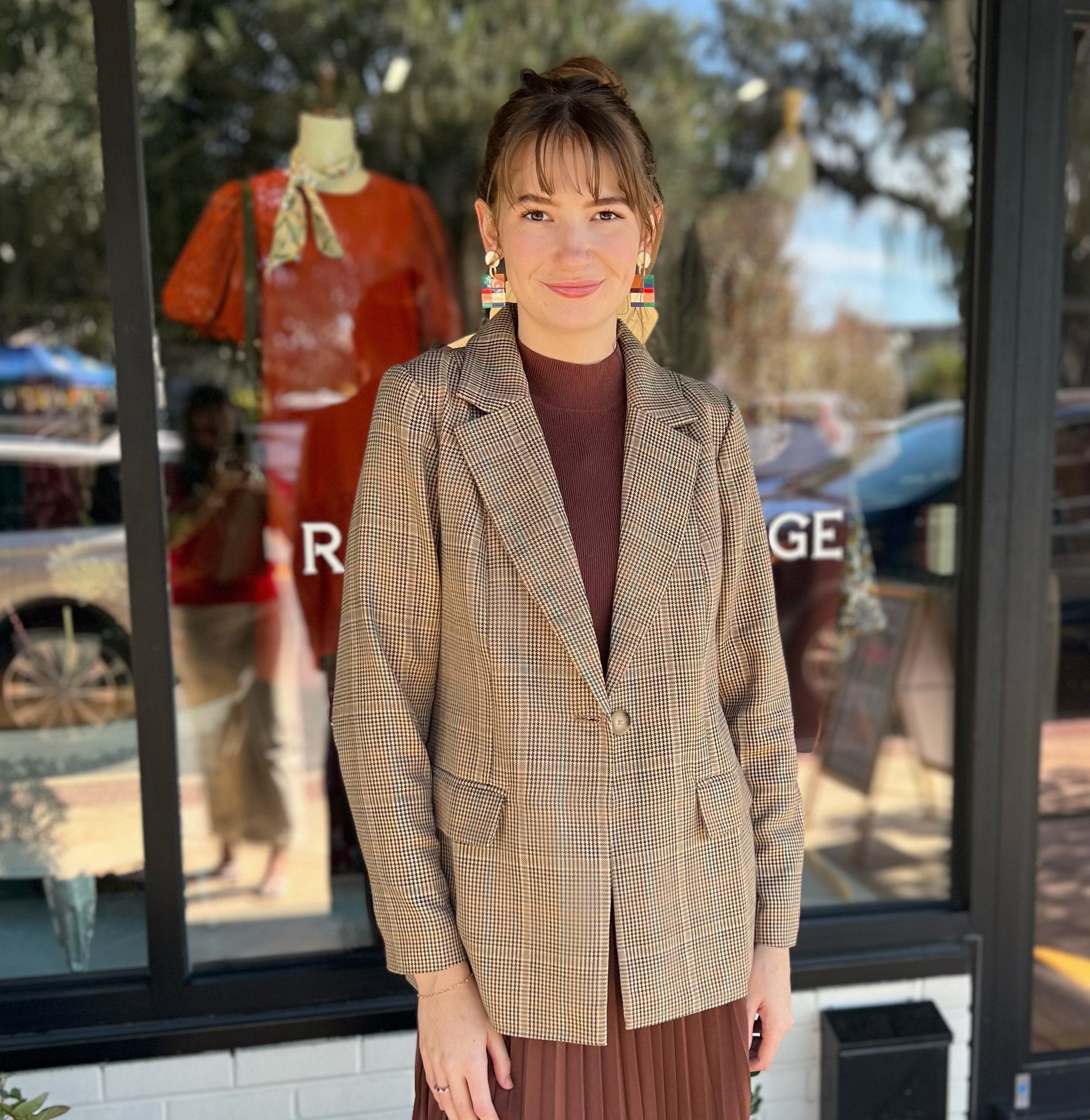 The Gail Blazer - Camel Houndstooth
