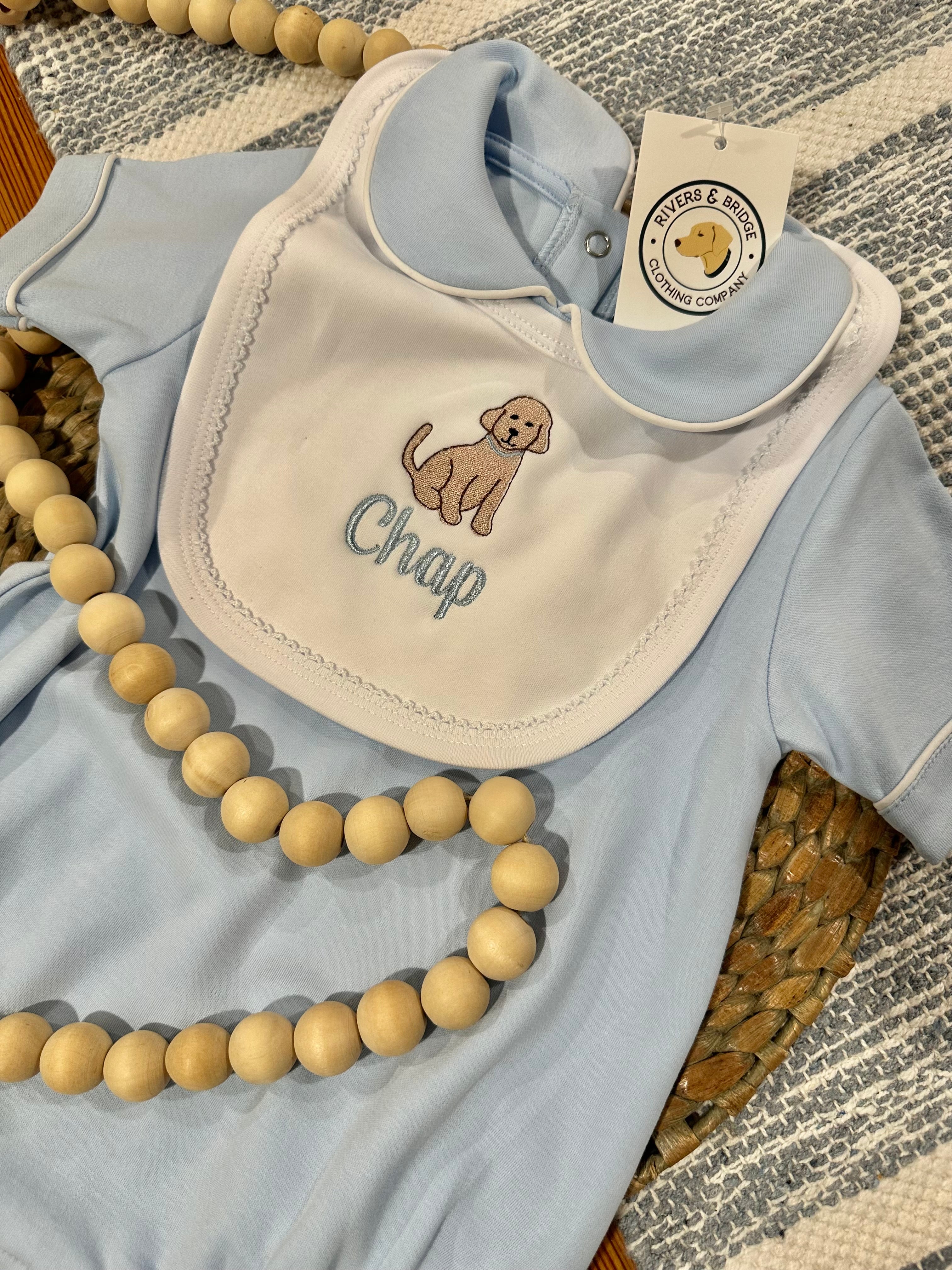 White Picot Baby Bib (White Trim)