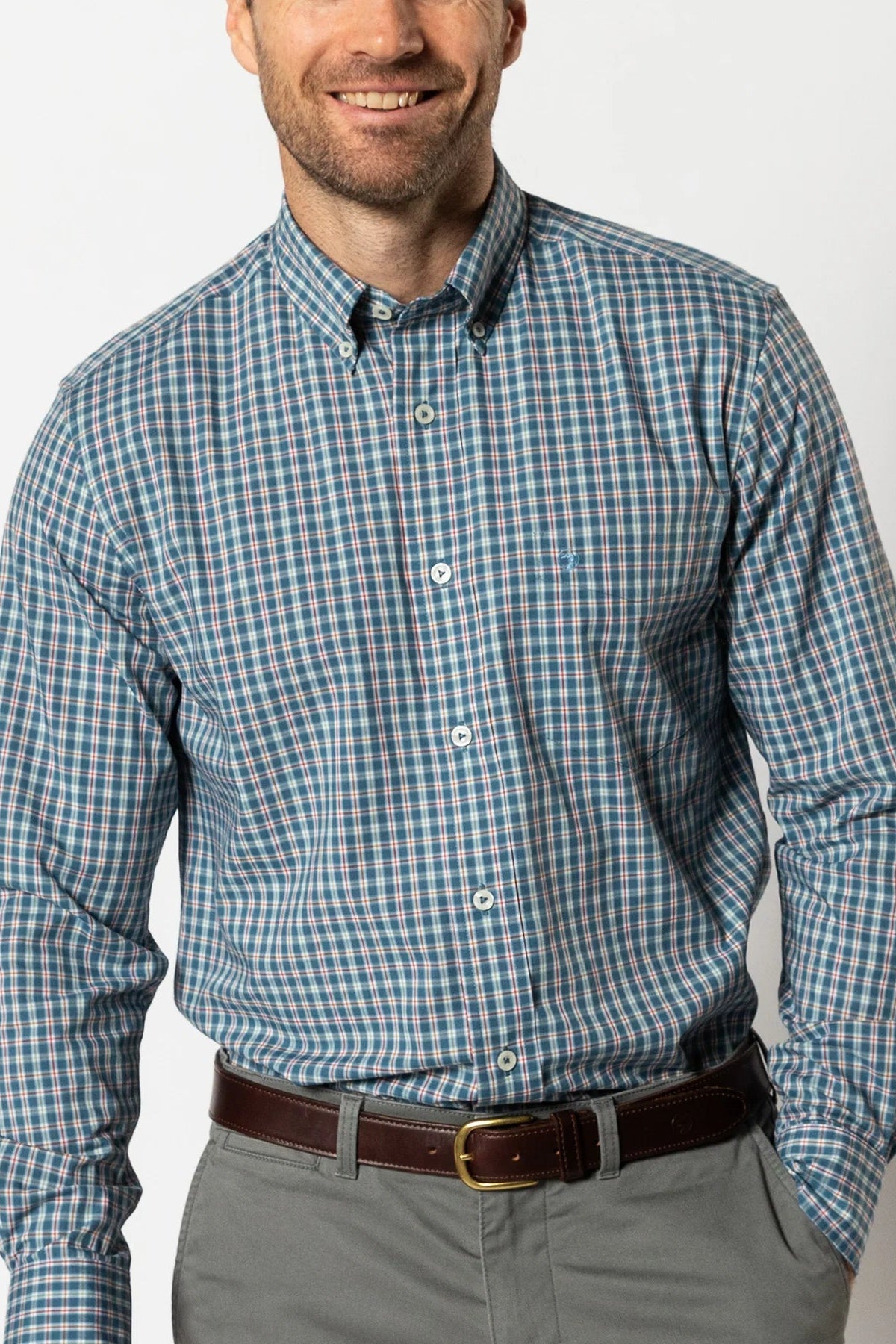 Duck Head - Performance Poplin Sport Shirt Fallon Plaid (Teal Blue)
