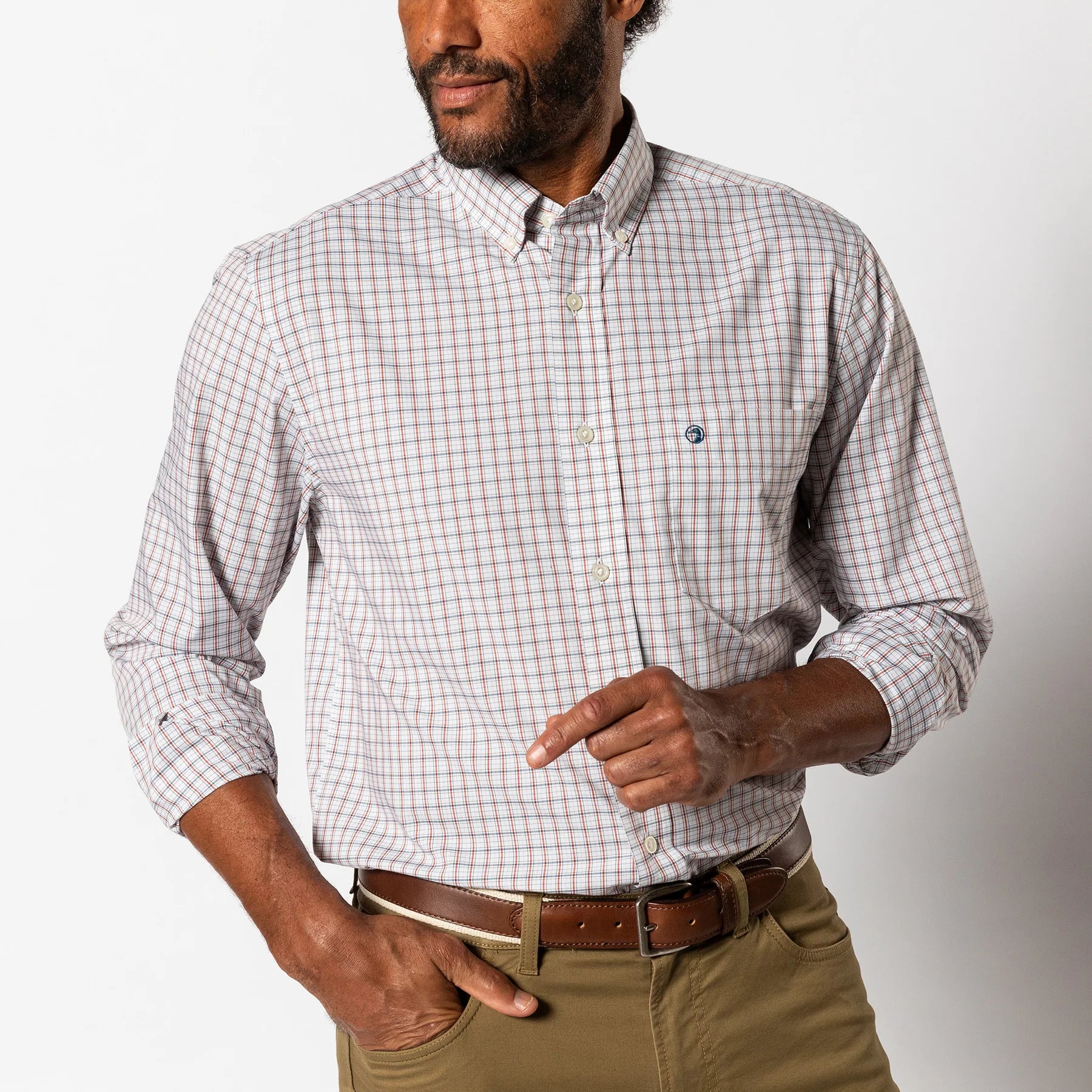 Duck Head - Performance Poplin Sport Shirt Edison Plaid (Burnt Brick)