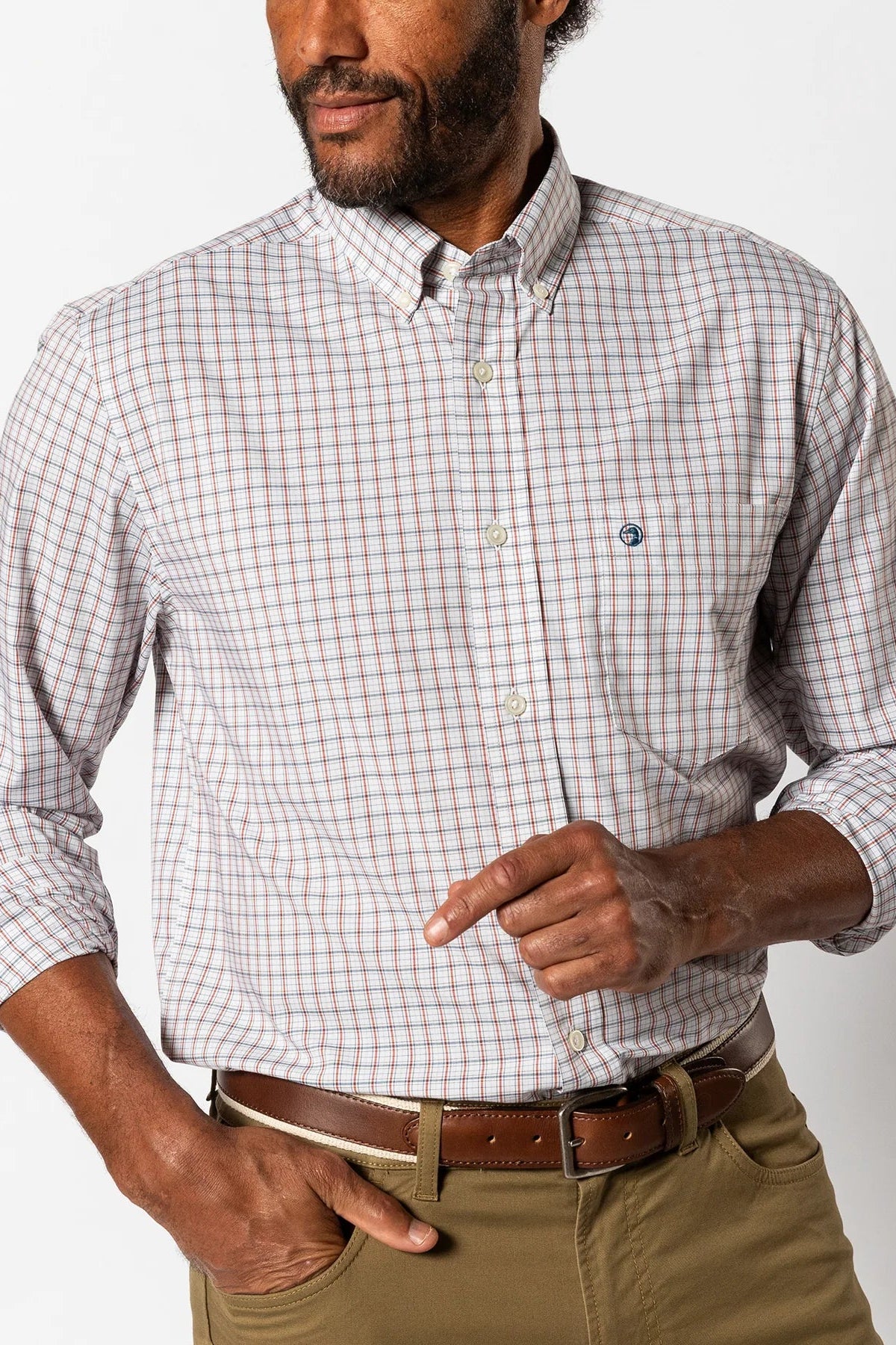 Duck Head - Performance Poplin Sport Shirt Edison Plaid (Burnt Brick)
