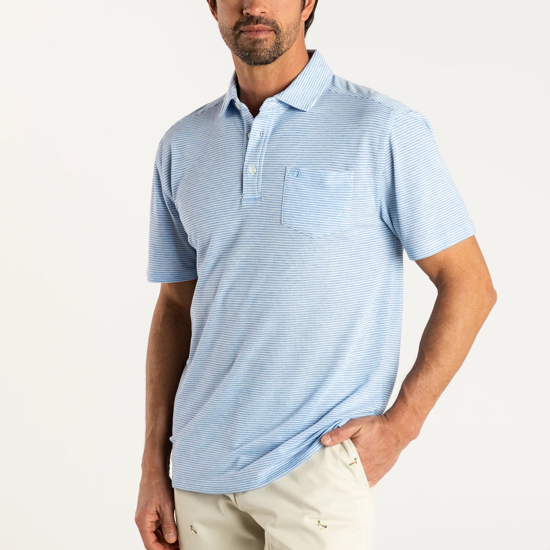 Duck Head Summerford Stripe Performance Polo - Imperial Blue Heather