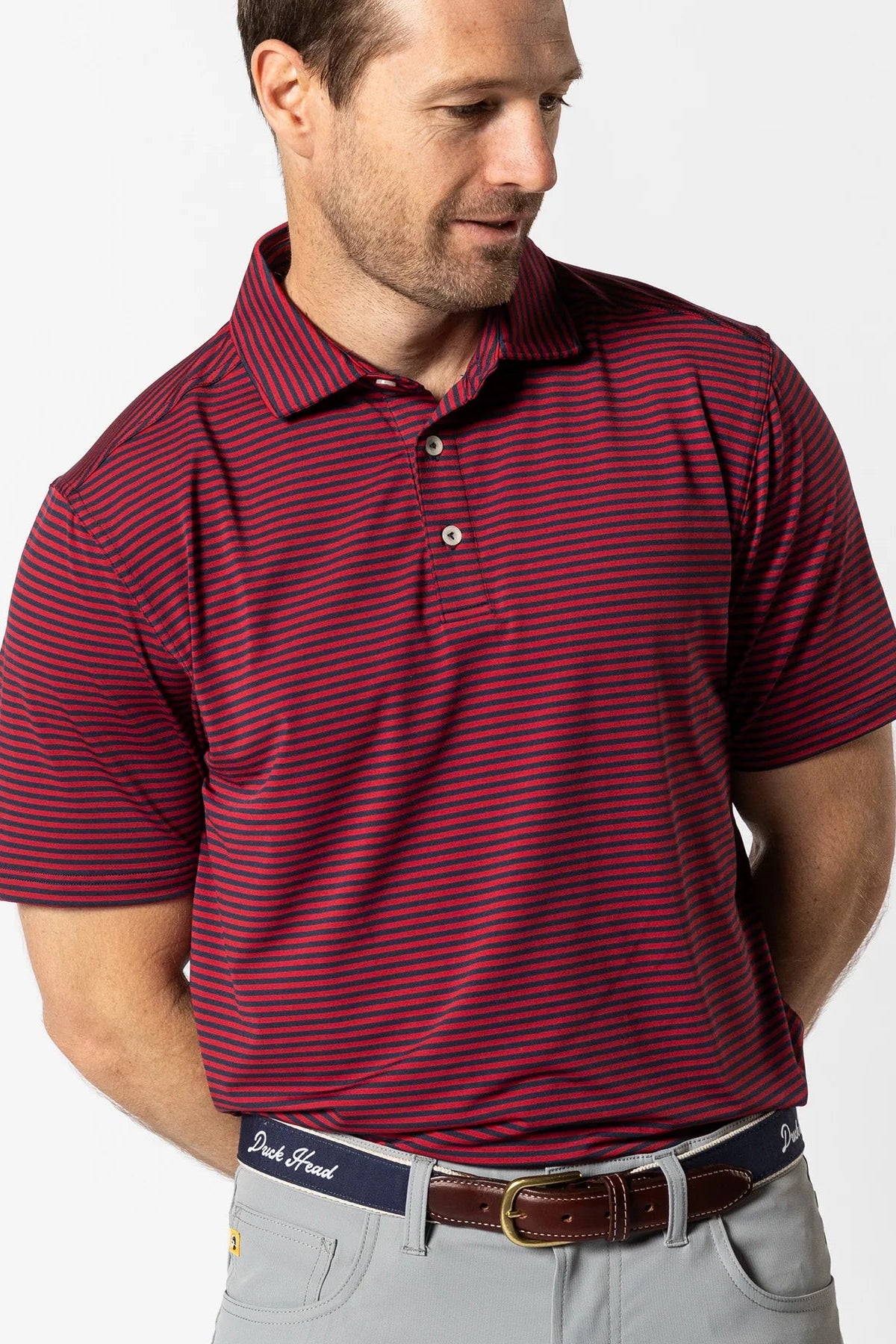 Duck Head - Long Drive Performance Polo Kirk Stripe (Rio Red)