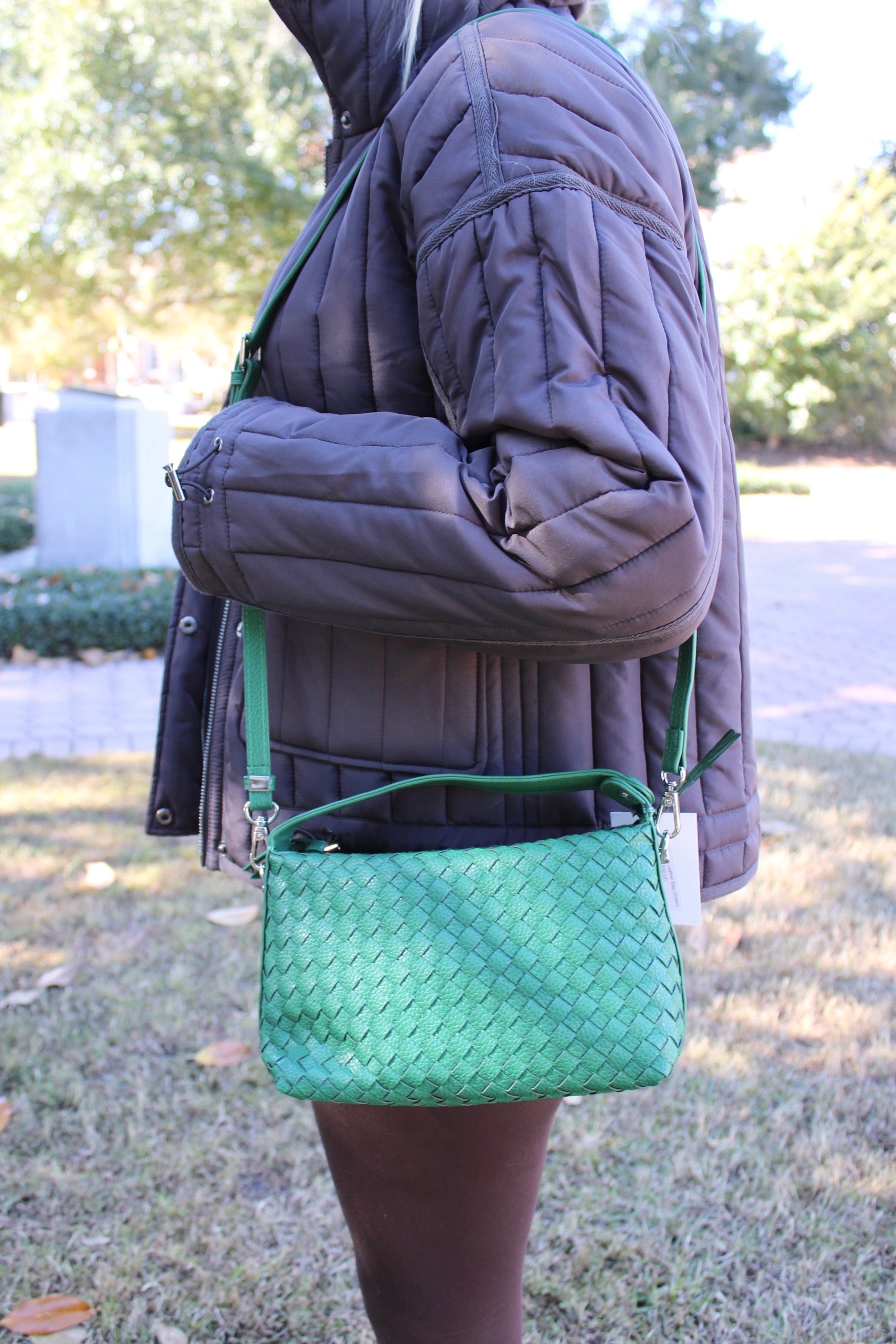 Holly Woven Leather Bag (Green)