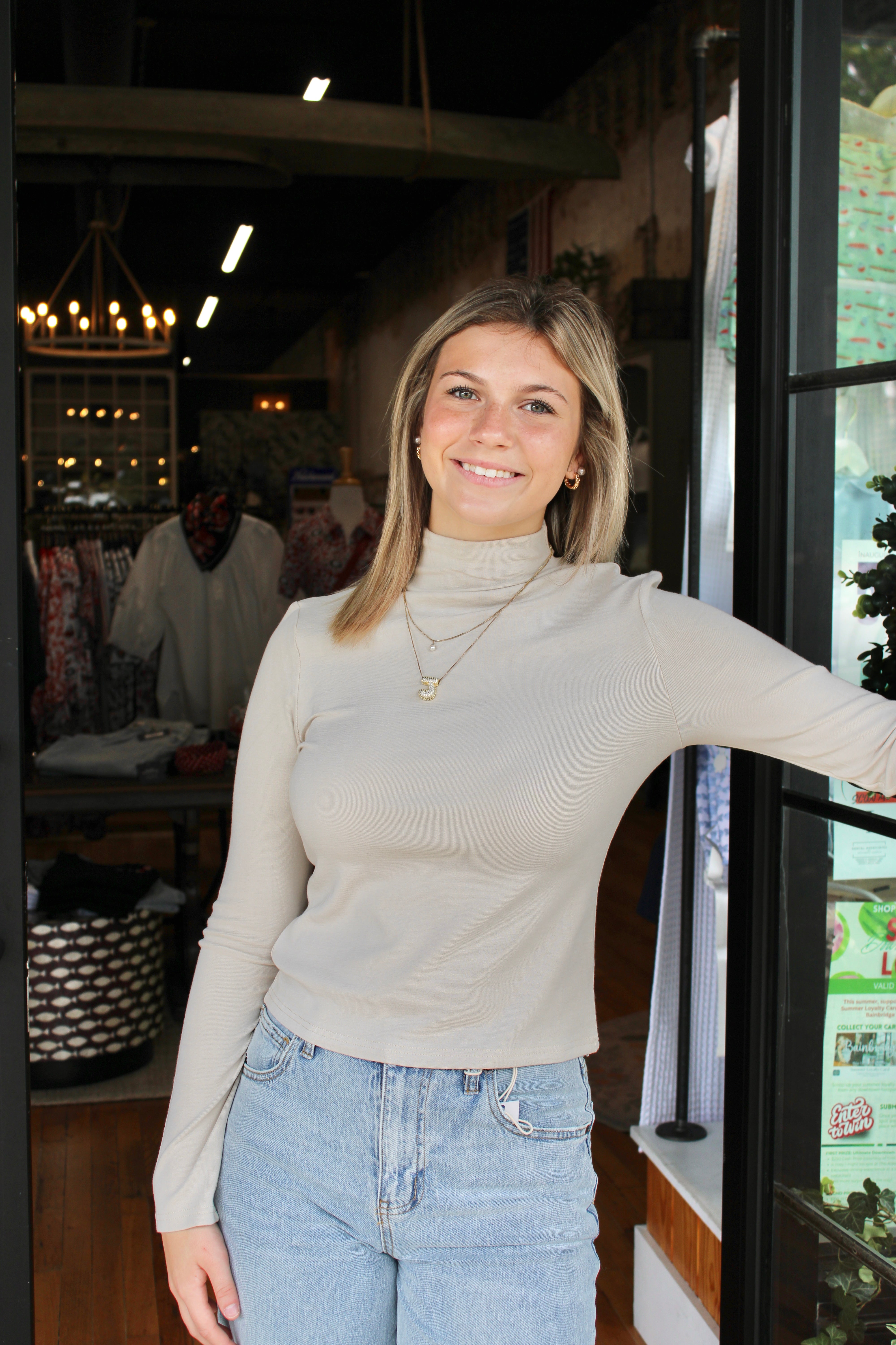 Mock Neck Top (Sand)