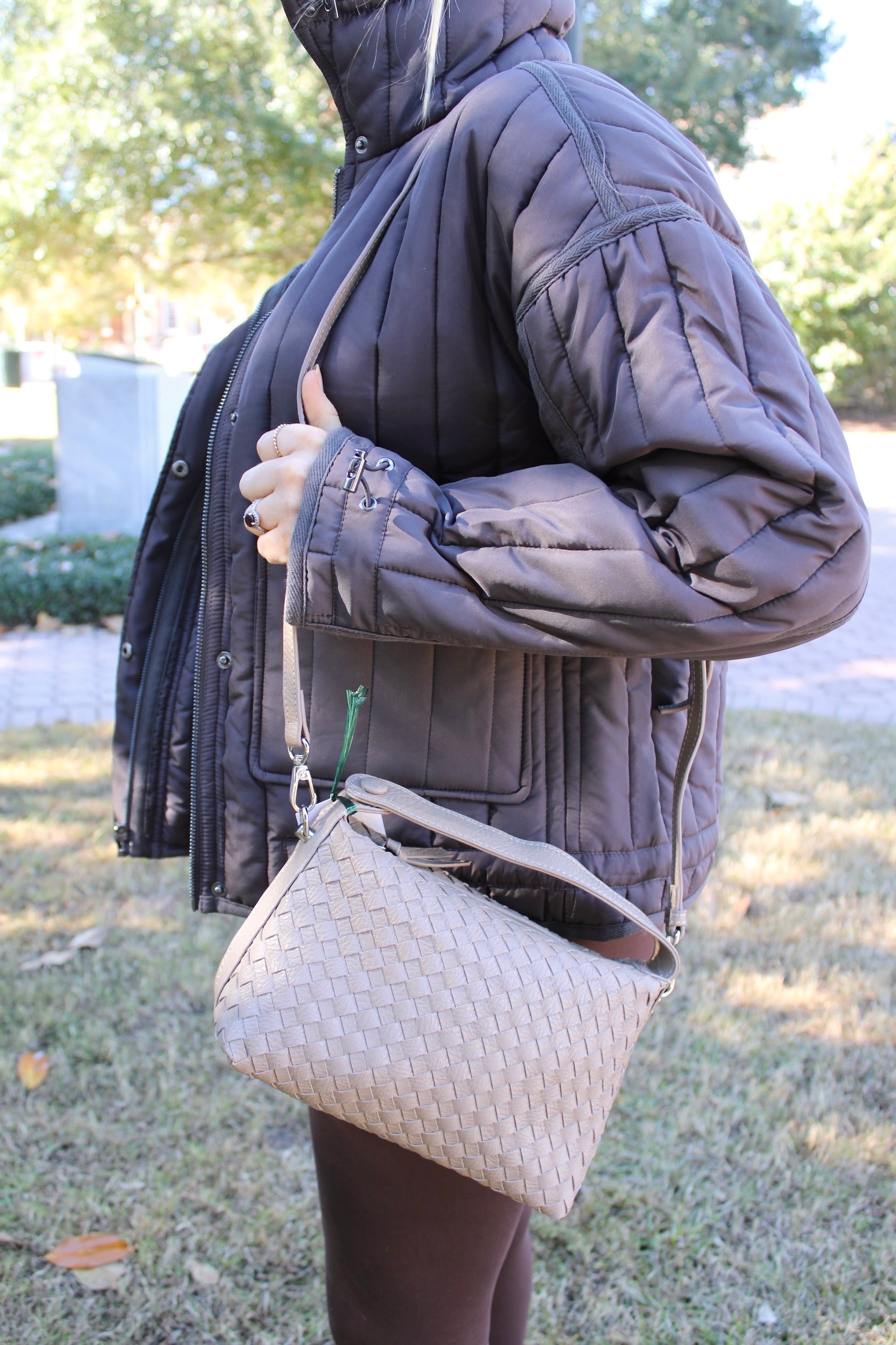 Holly Woven Leather Bag (Khaki)