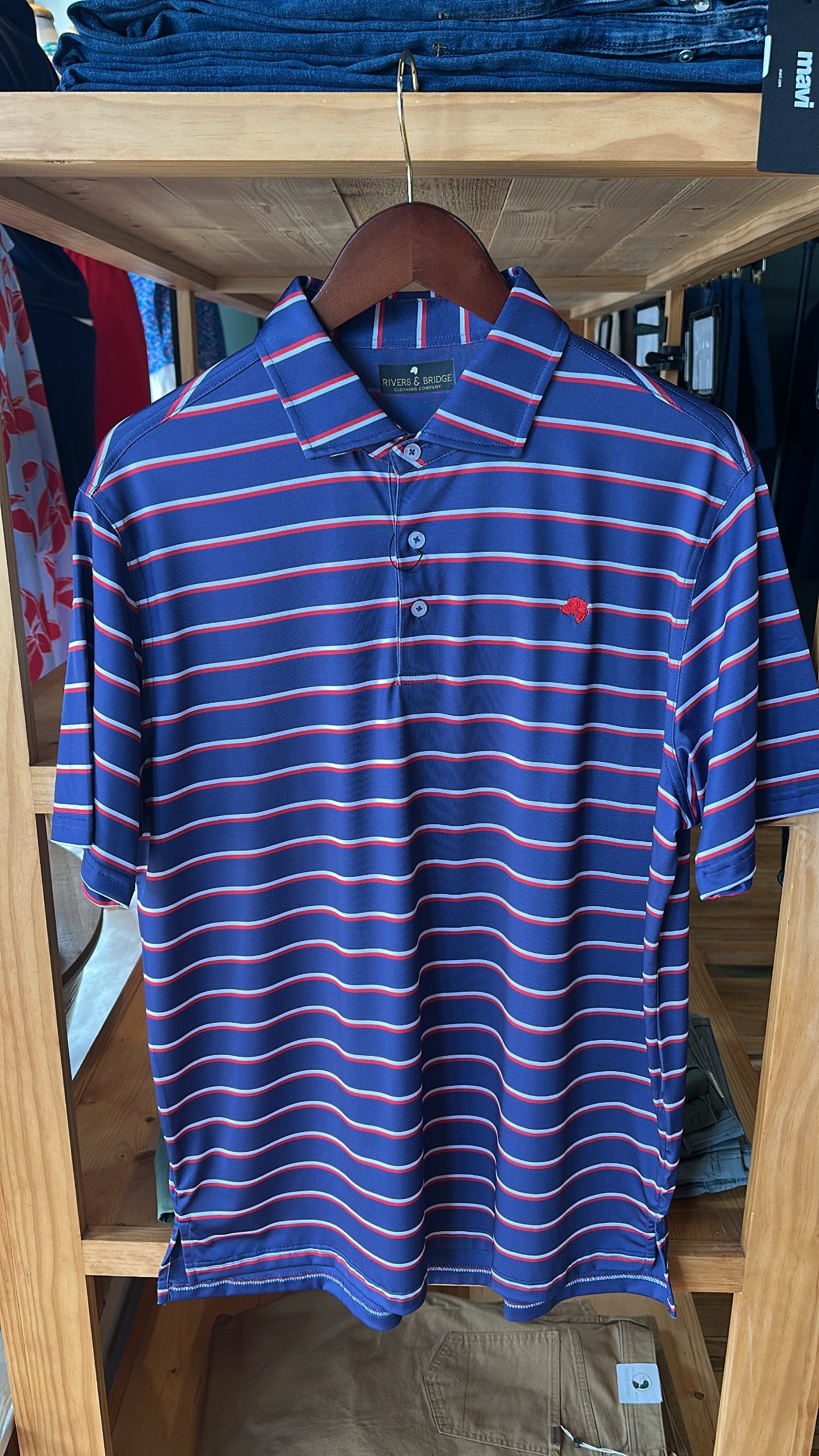 Rivers & Bridge Performance Polo - Navy/White/Red *final sale*