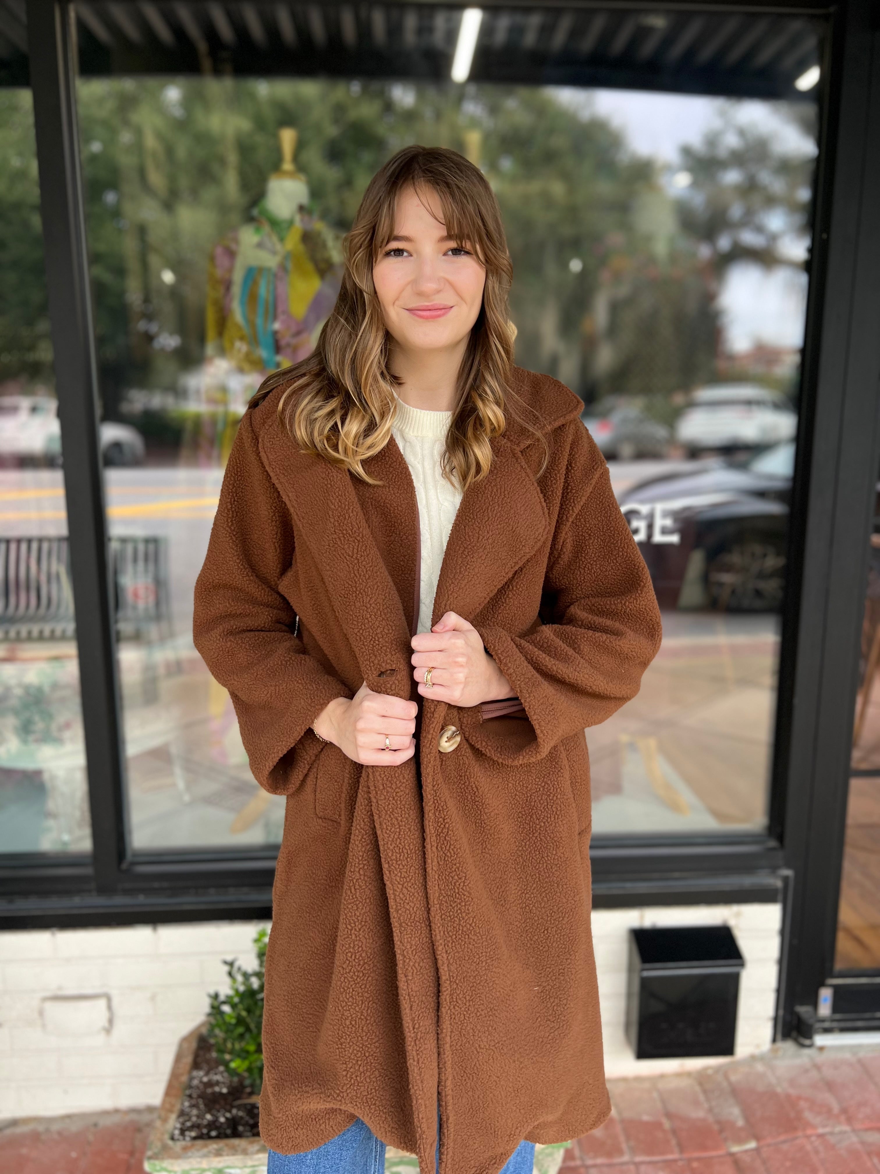 Long Line Teddy Jacket -Bloominglade Brown