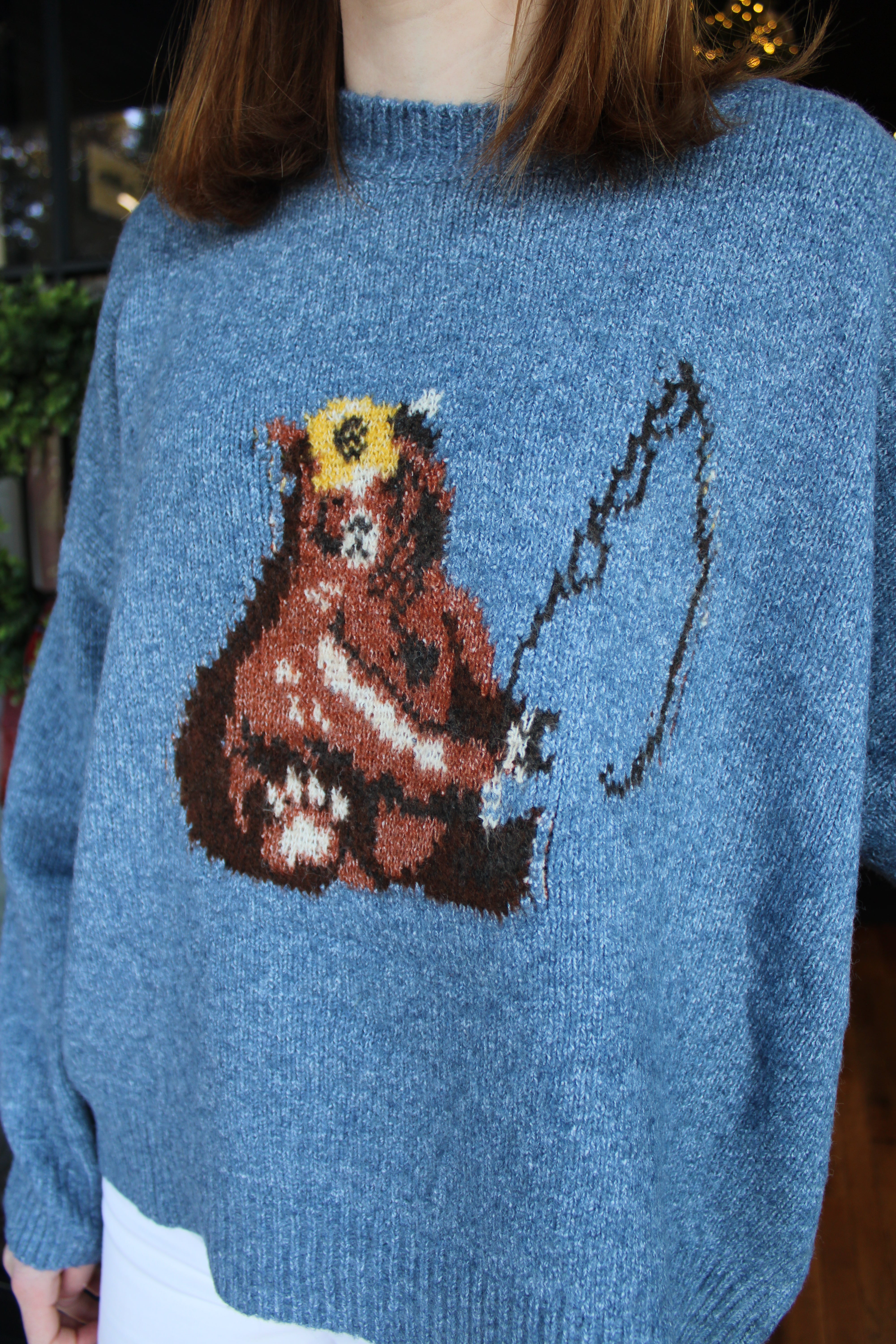 Fishing Bear Sweater (Antique Blue)