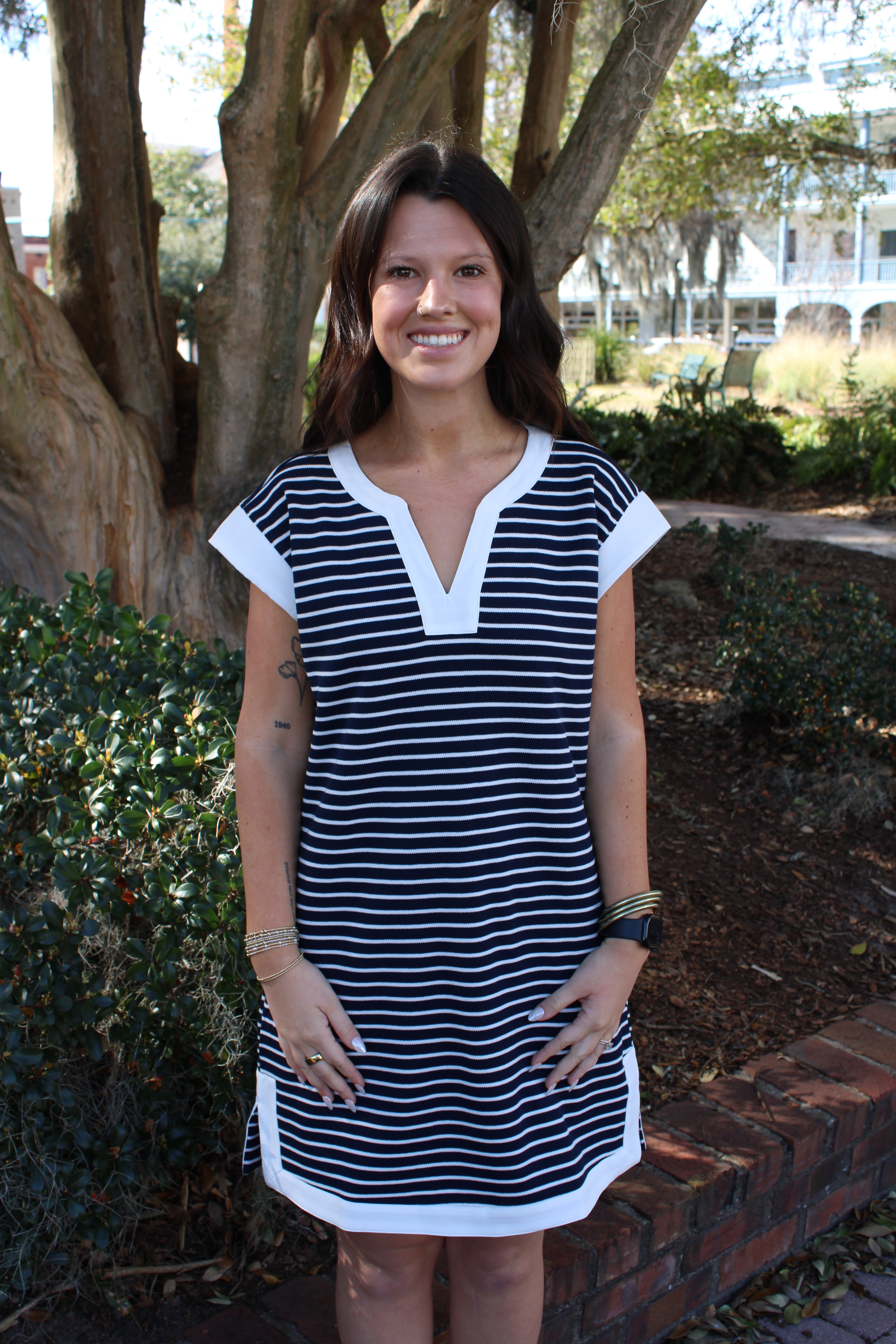 Nelia Dress - Navy/White