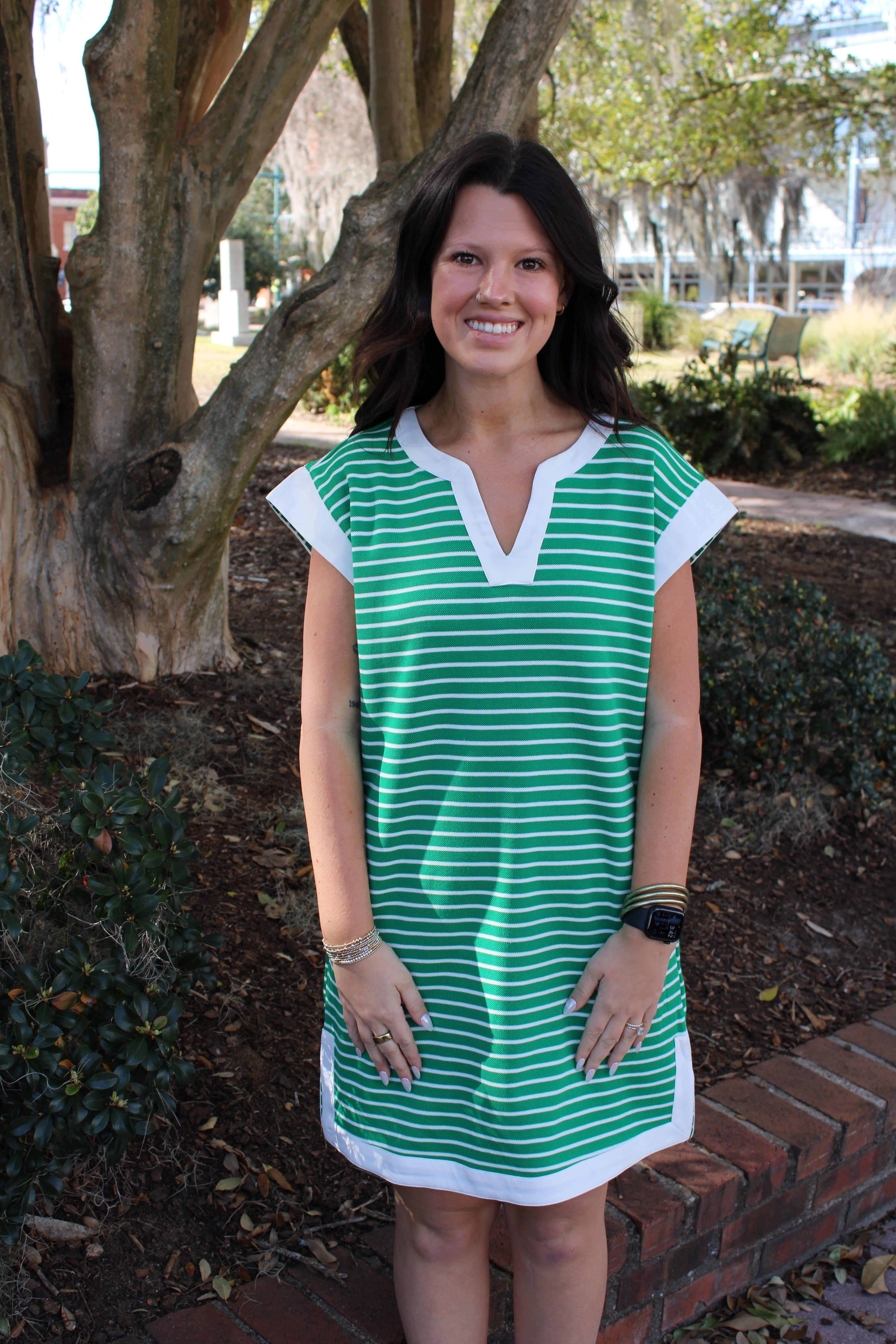 Nelia Dress - Green/White