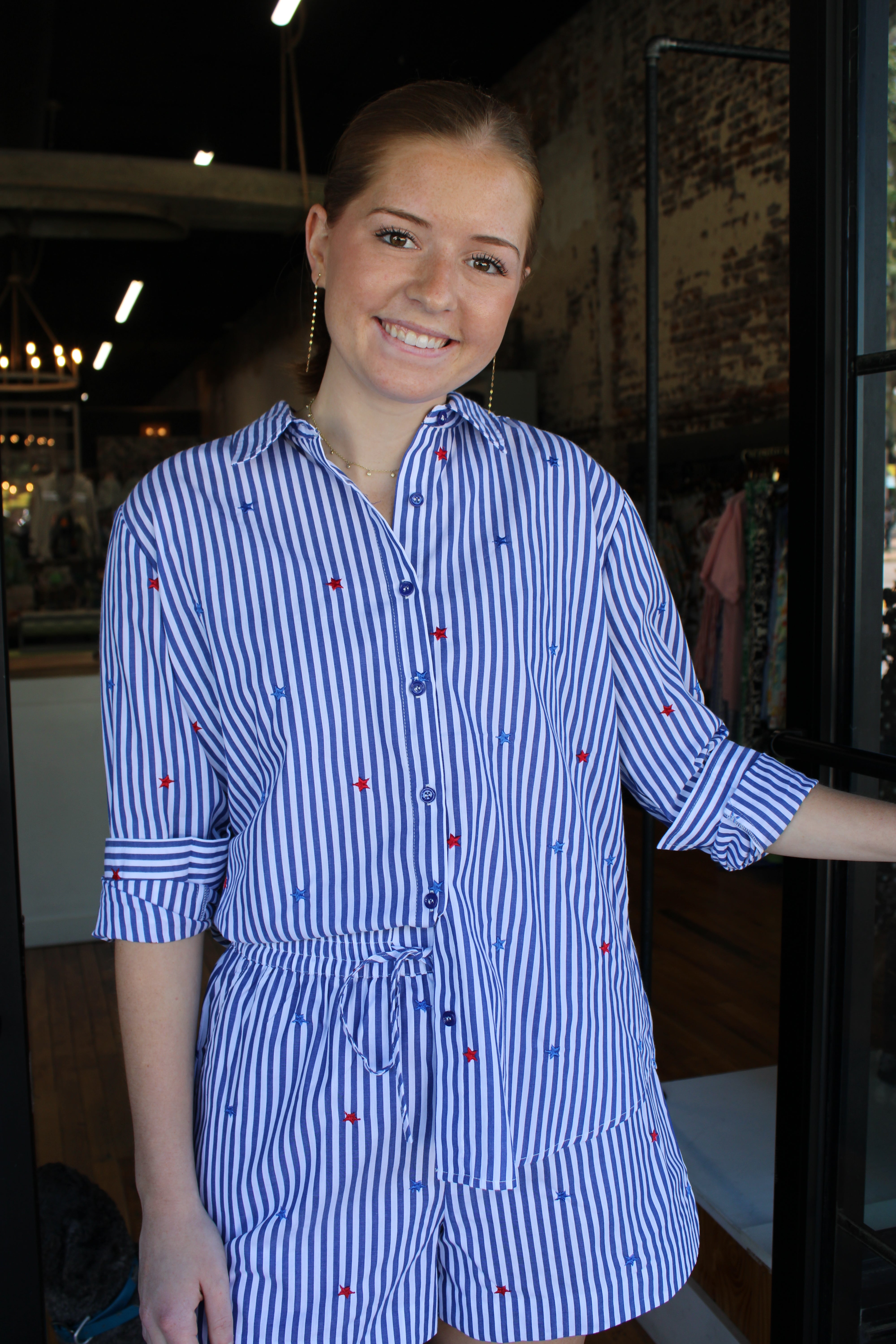 Starr Blouse - Blue/White