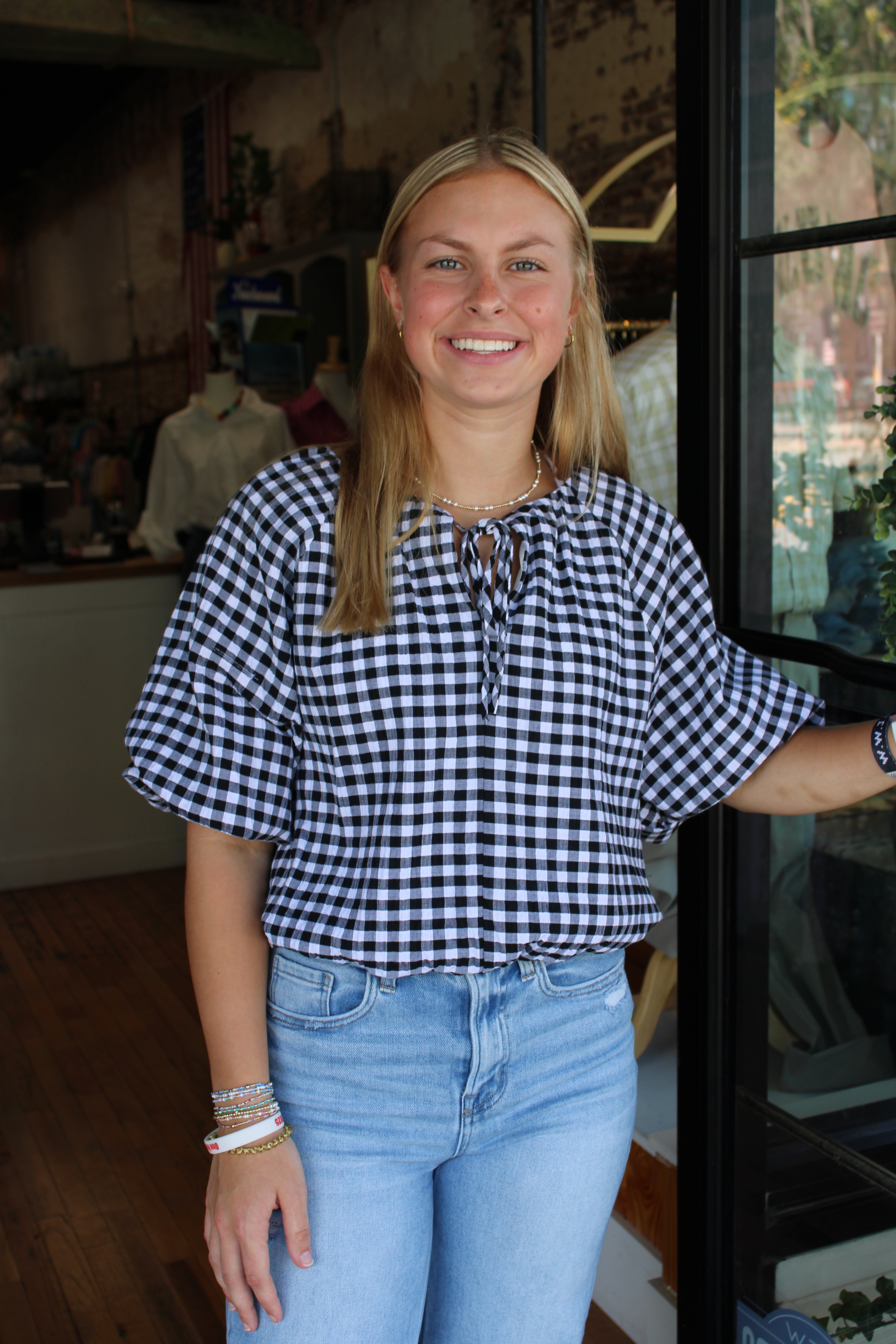 Tatum Top - Black Seer Gingham