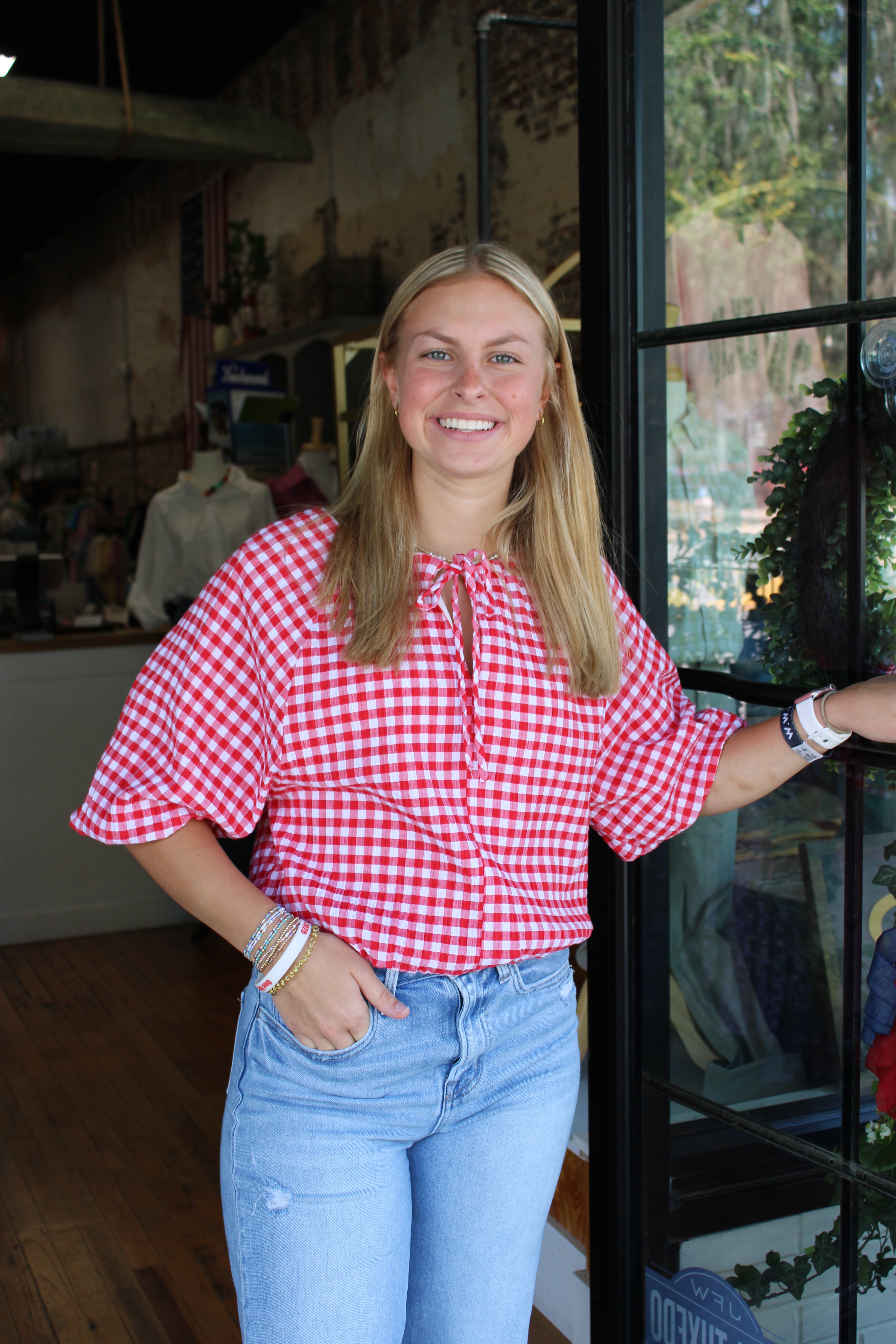Tatum Top - Red Seer Gingham