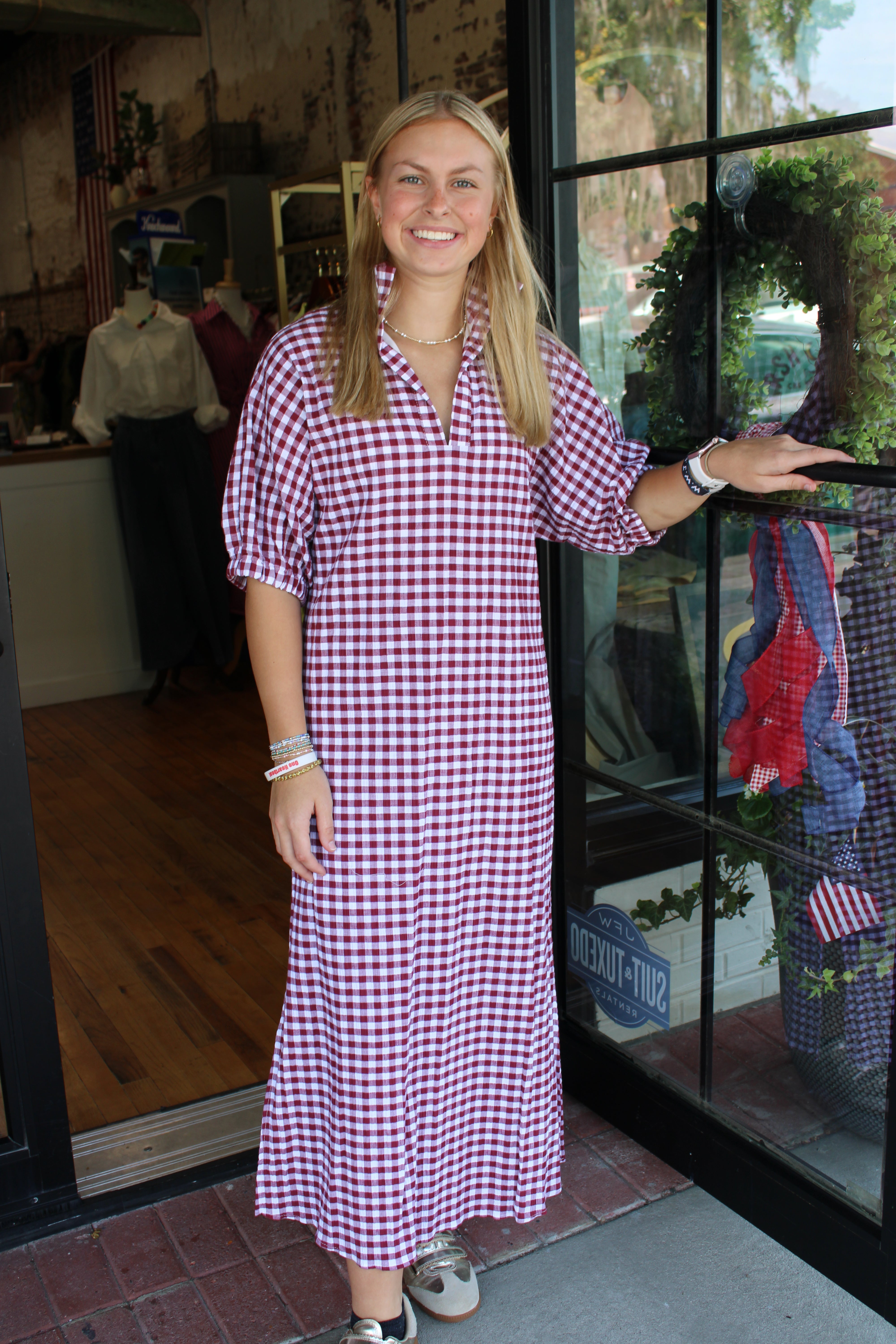Blakely Dress - Burgundy Seer Gingham