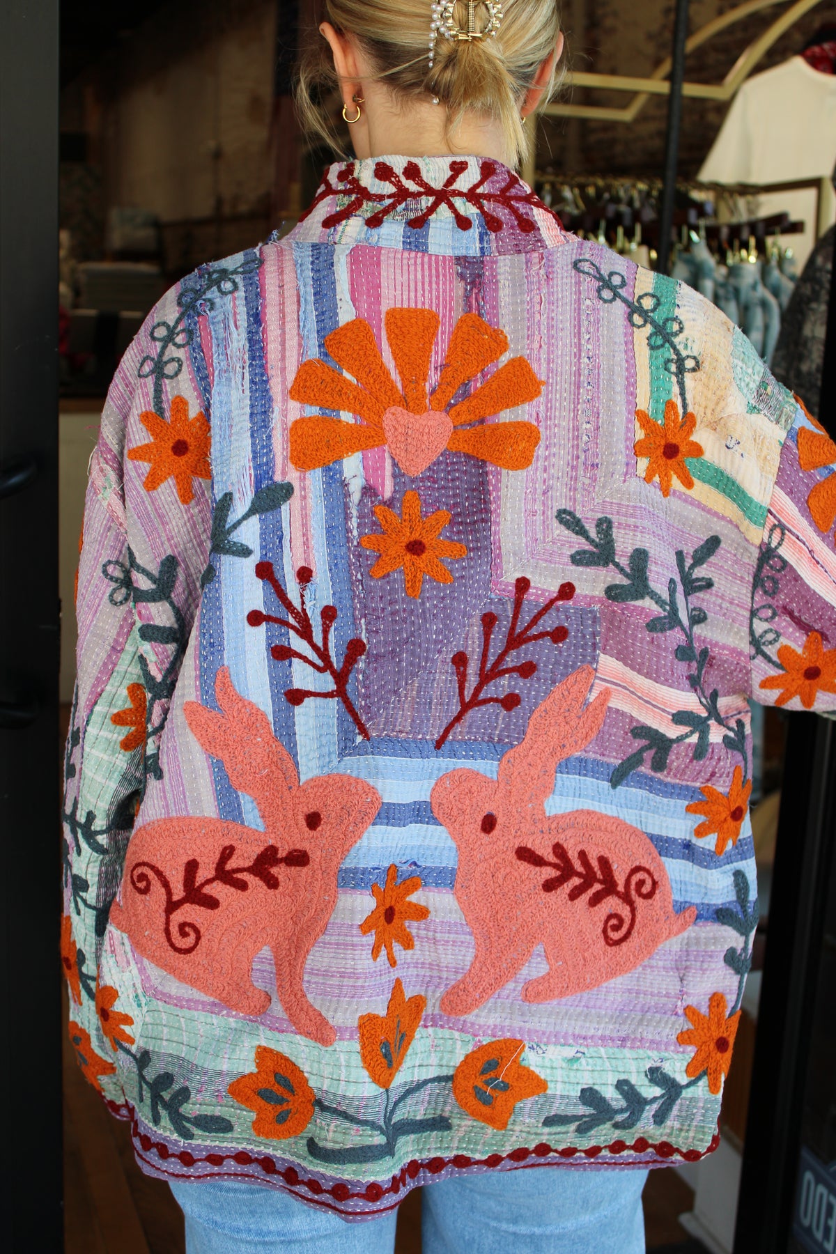 Embroidered Sari Rabbit Jacket