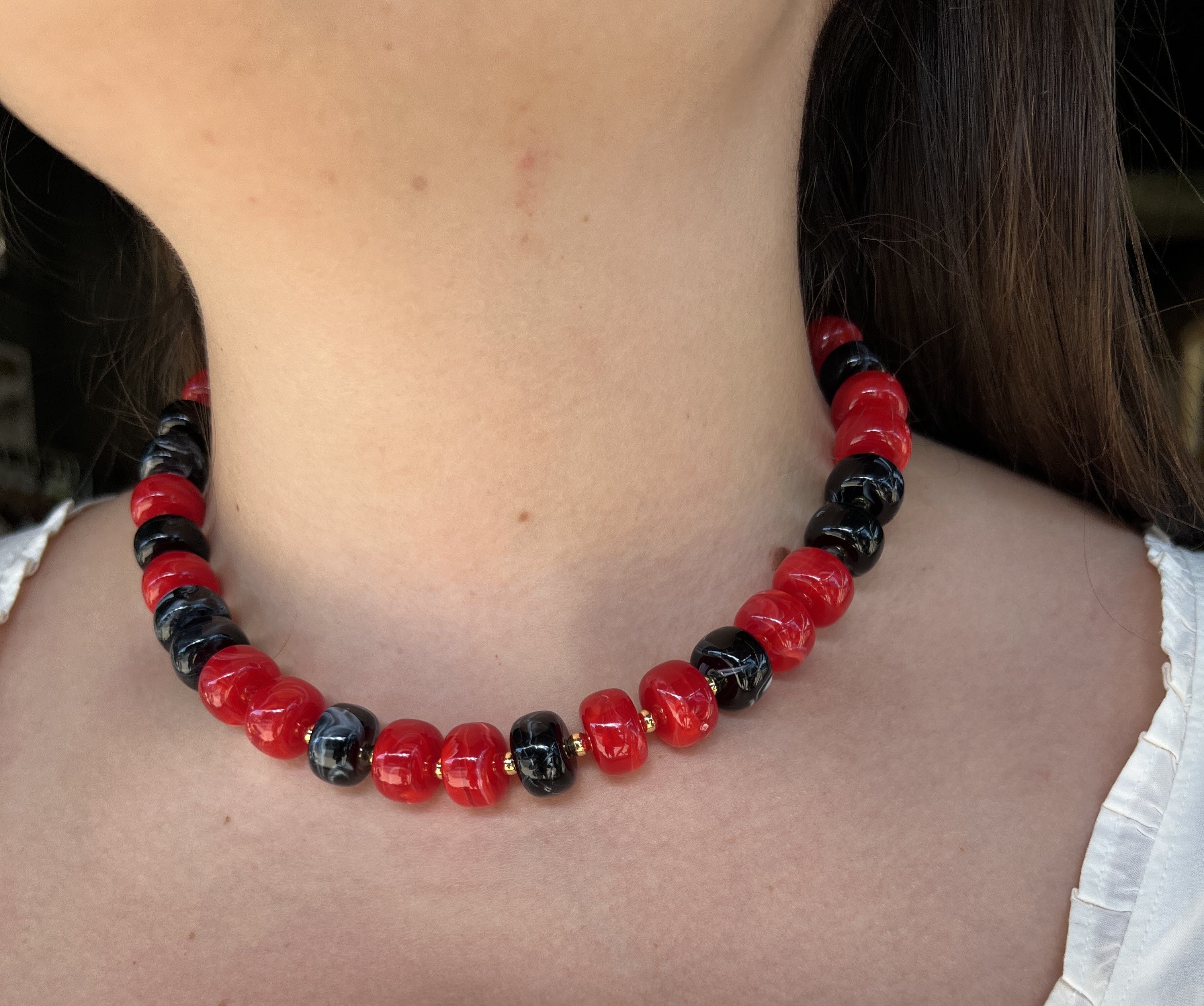 Red & Black Beaded Necklace