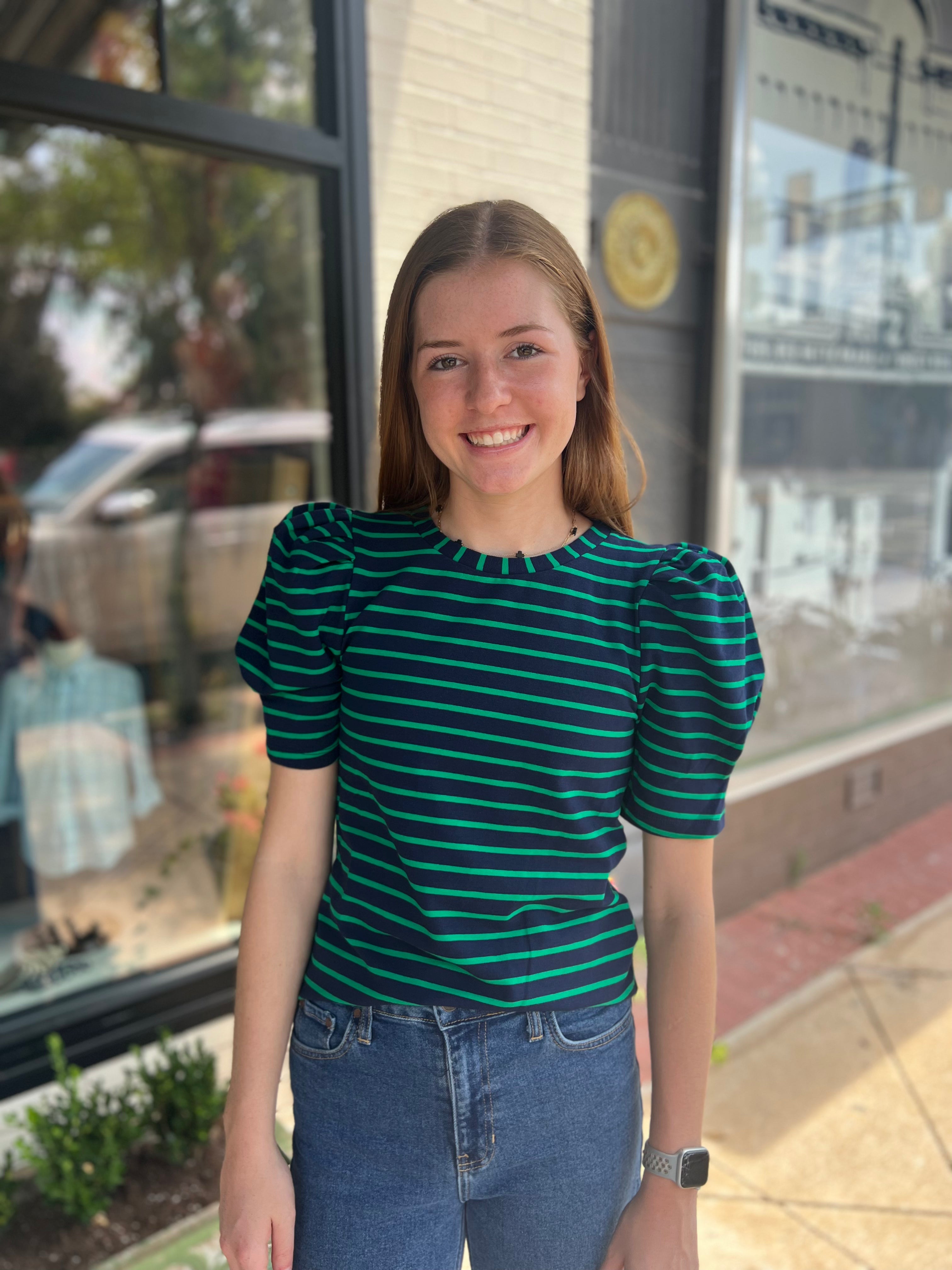 The Winston Blouse - Green & Navy