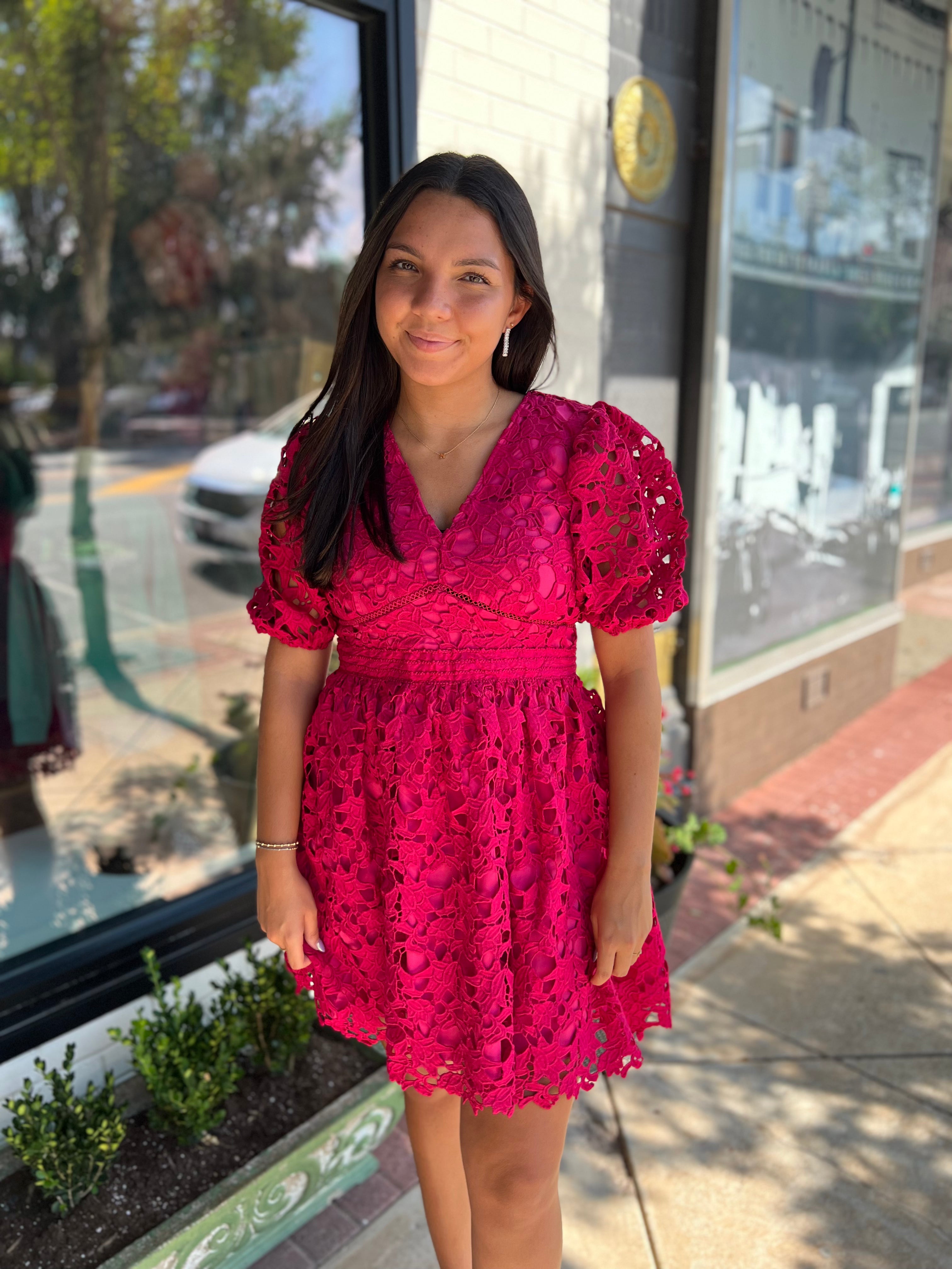 The Maggie Lace Puff Sleeve Dress -Violet