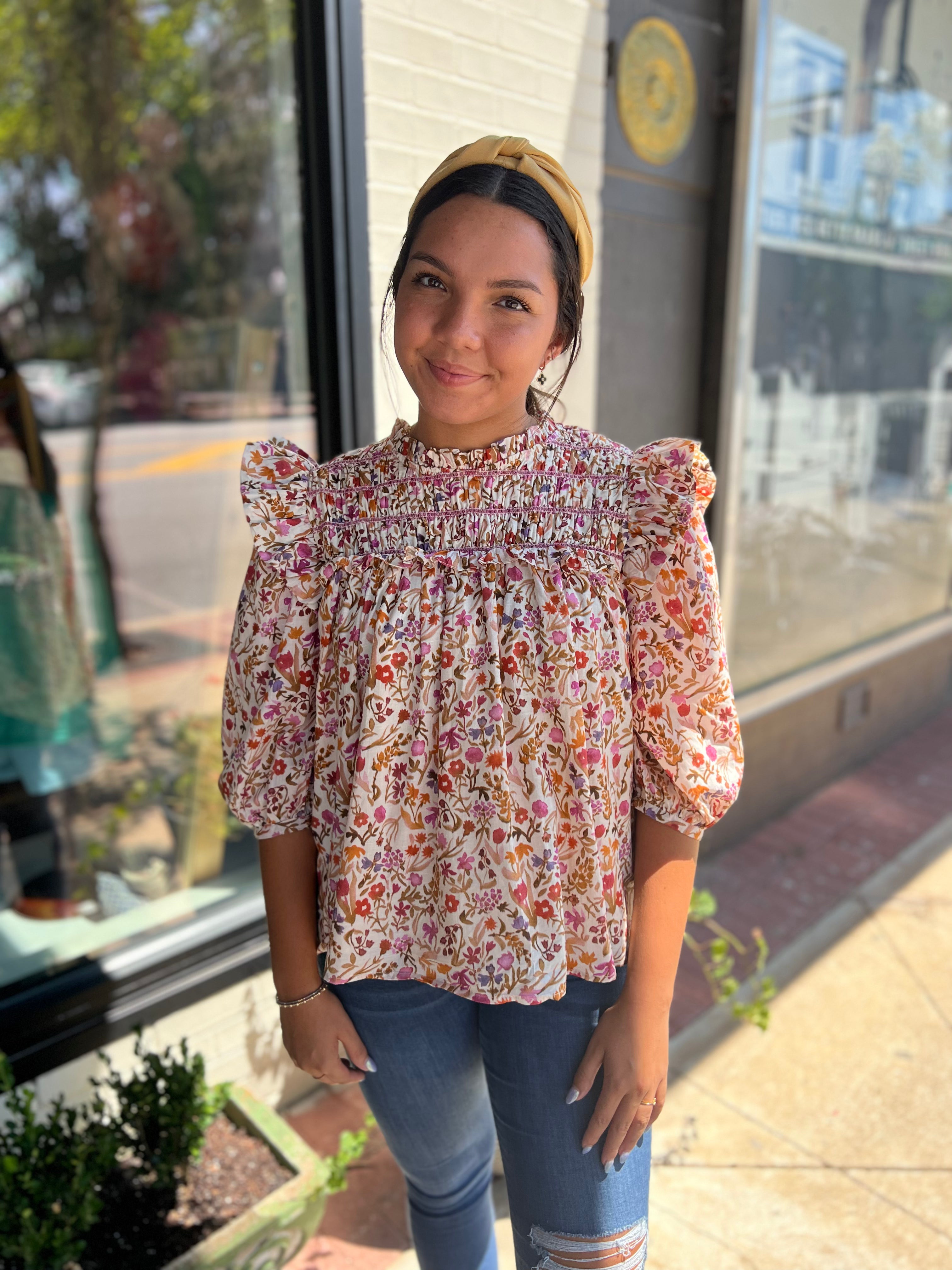 The Margaret Floral Ruffle Smocked Top