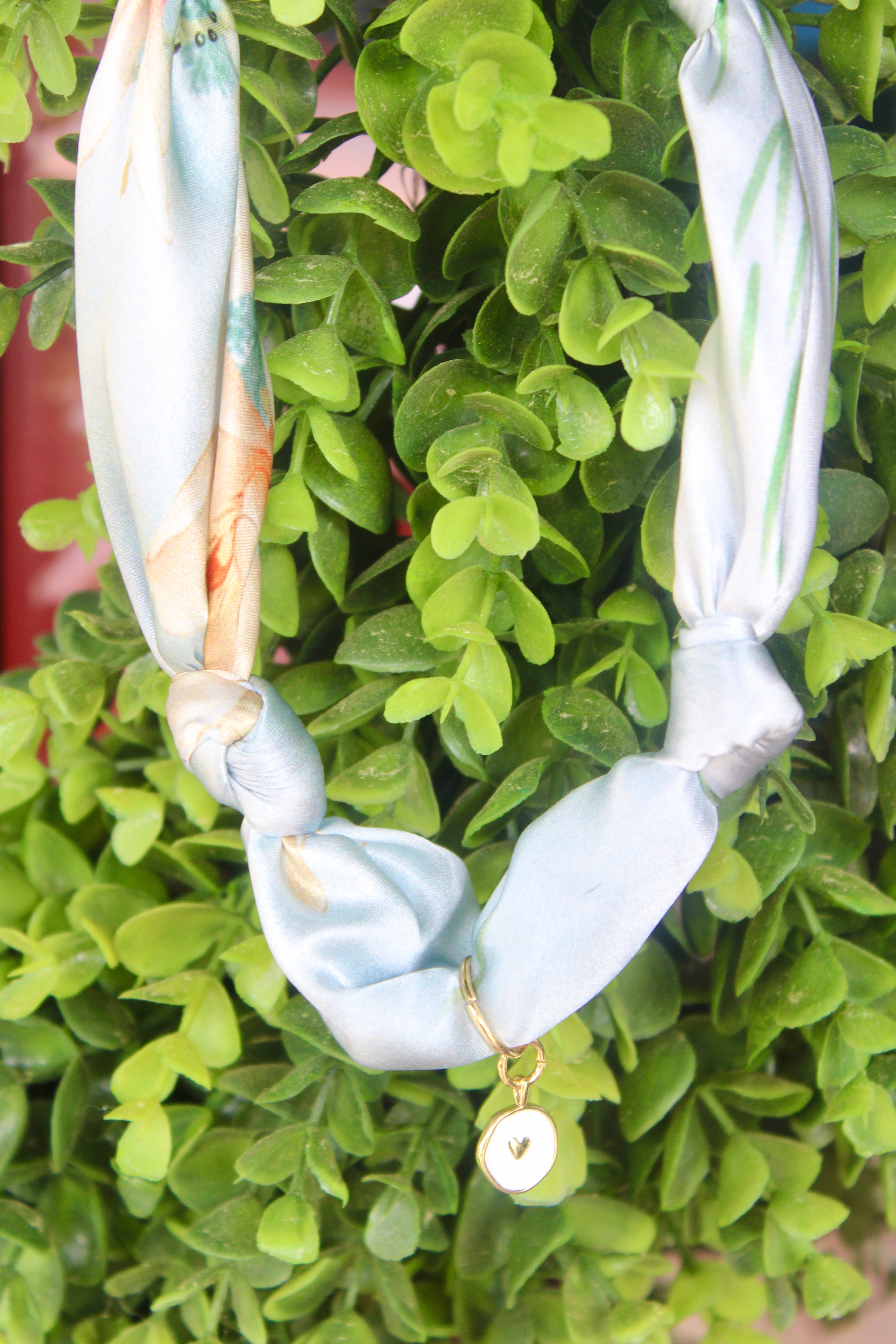 Light Blue Silk Scarf Necklace (Little Heart Charm)