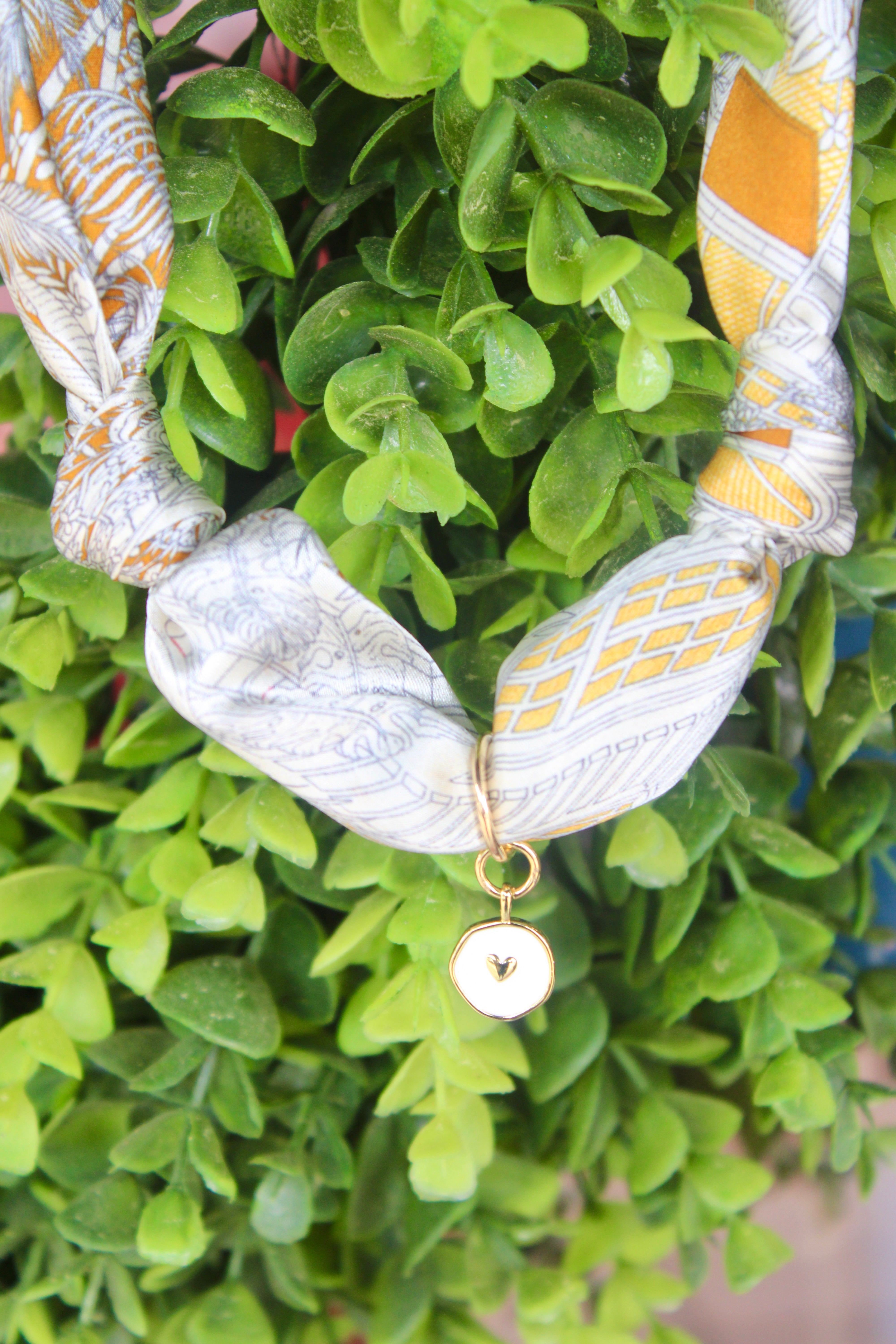 Gold Silk Scarf Necklace (Little Heart Charm)