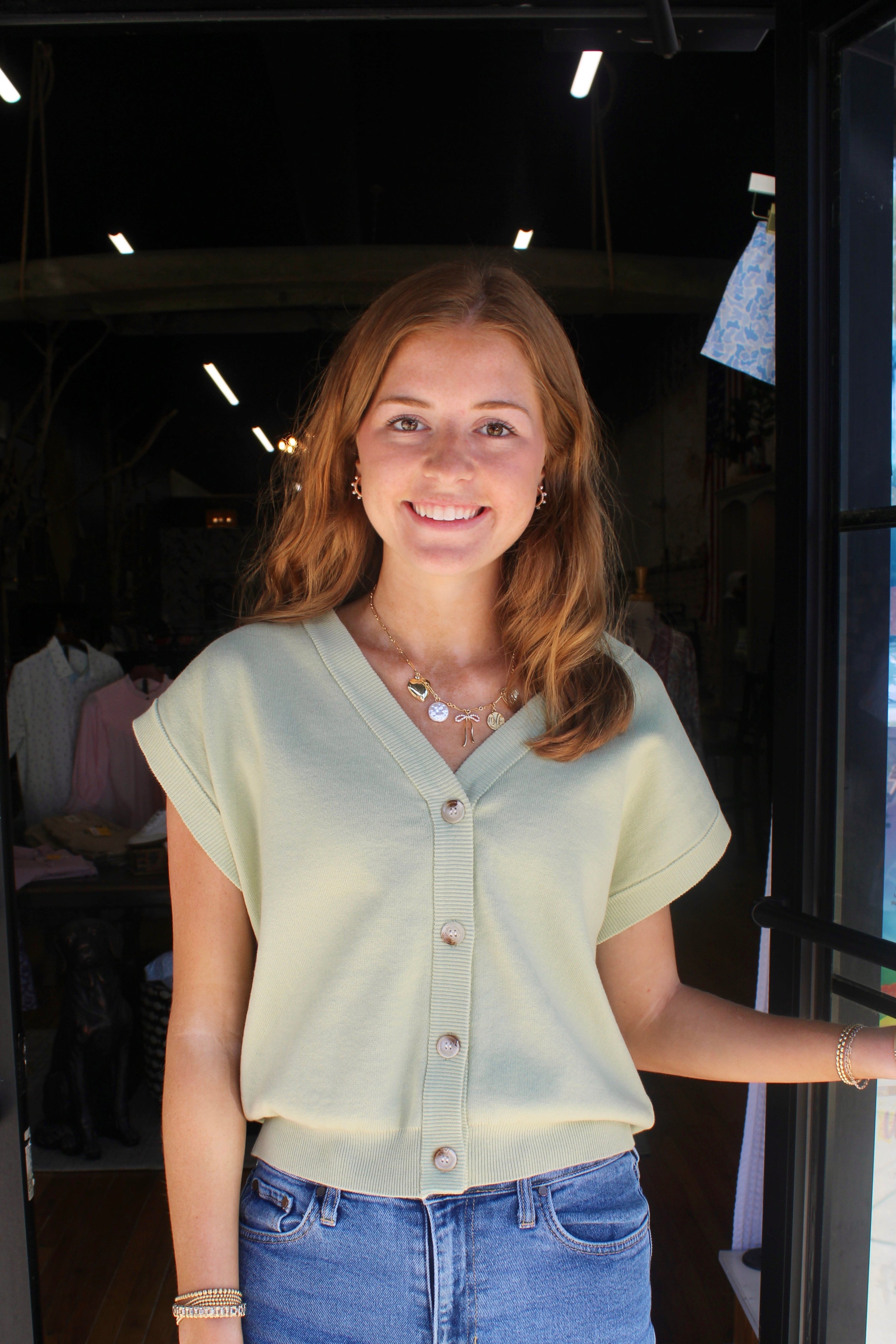 Tristan Sweater Vest Cardigan (Pistachio)