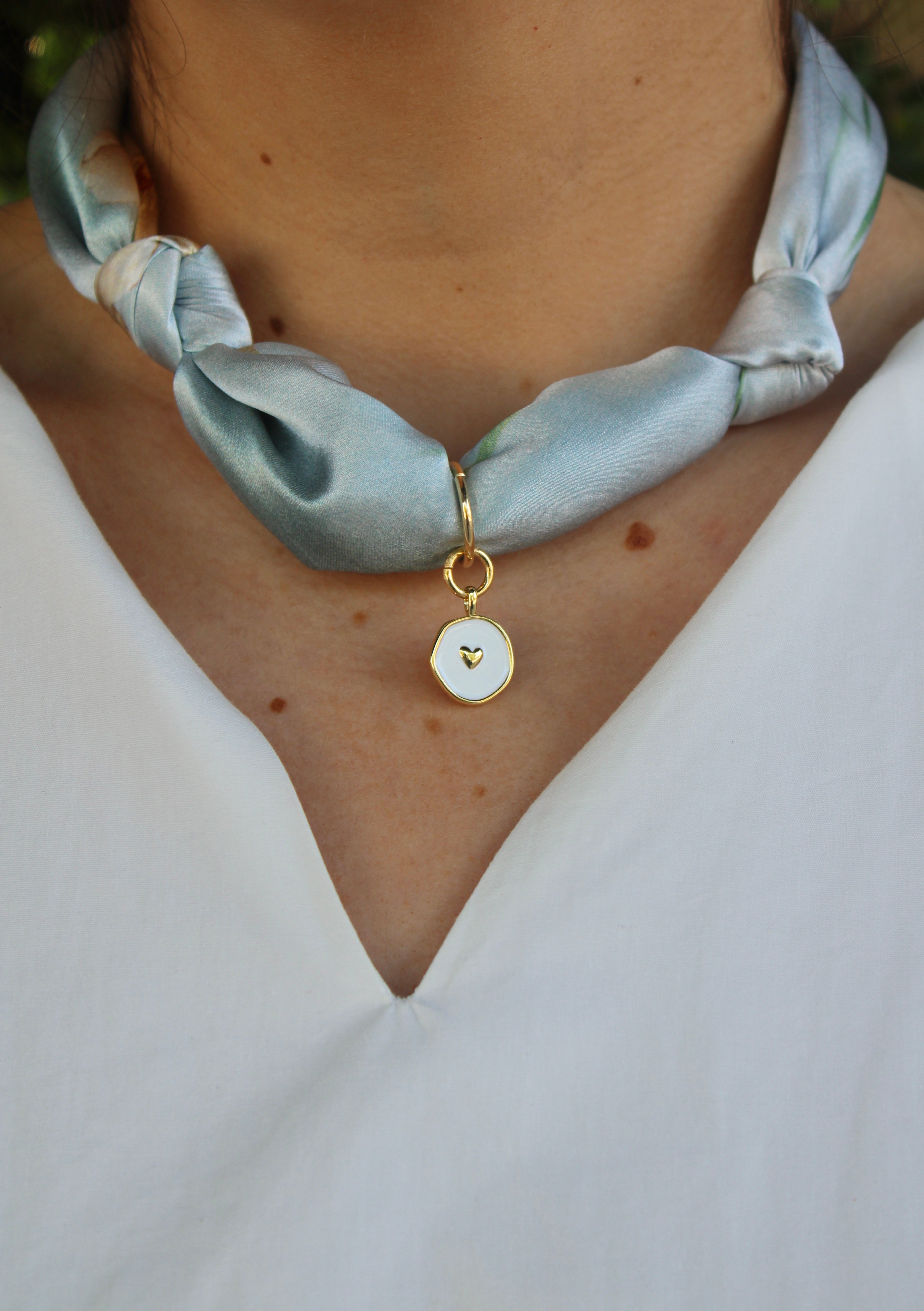 Light Blue Silk Scarf Necklace (Little Heart Charm)