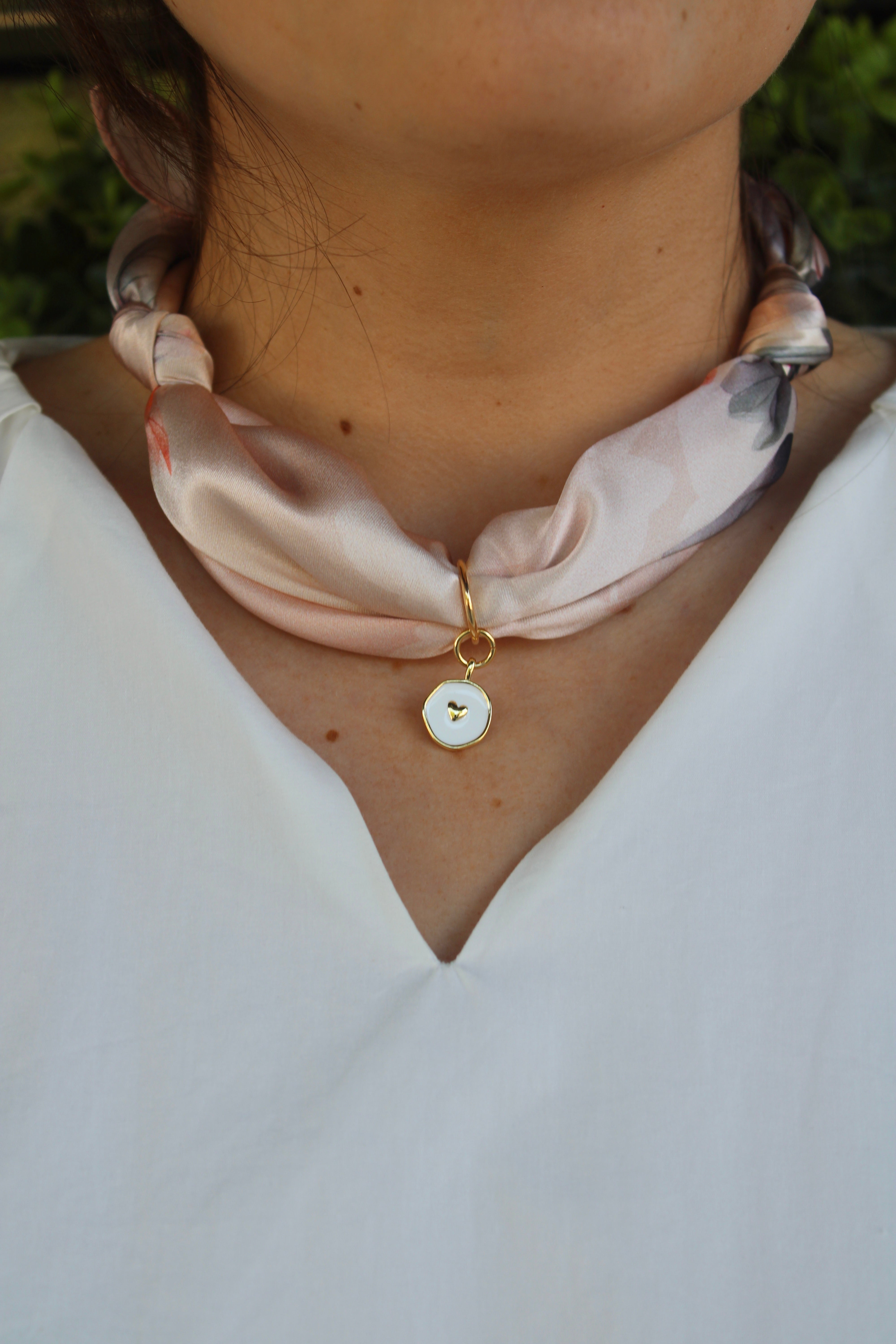 Blush Silk Scarf Necklace (Little Heart Charm)
