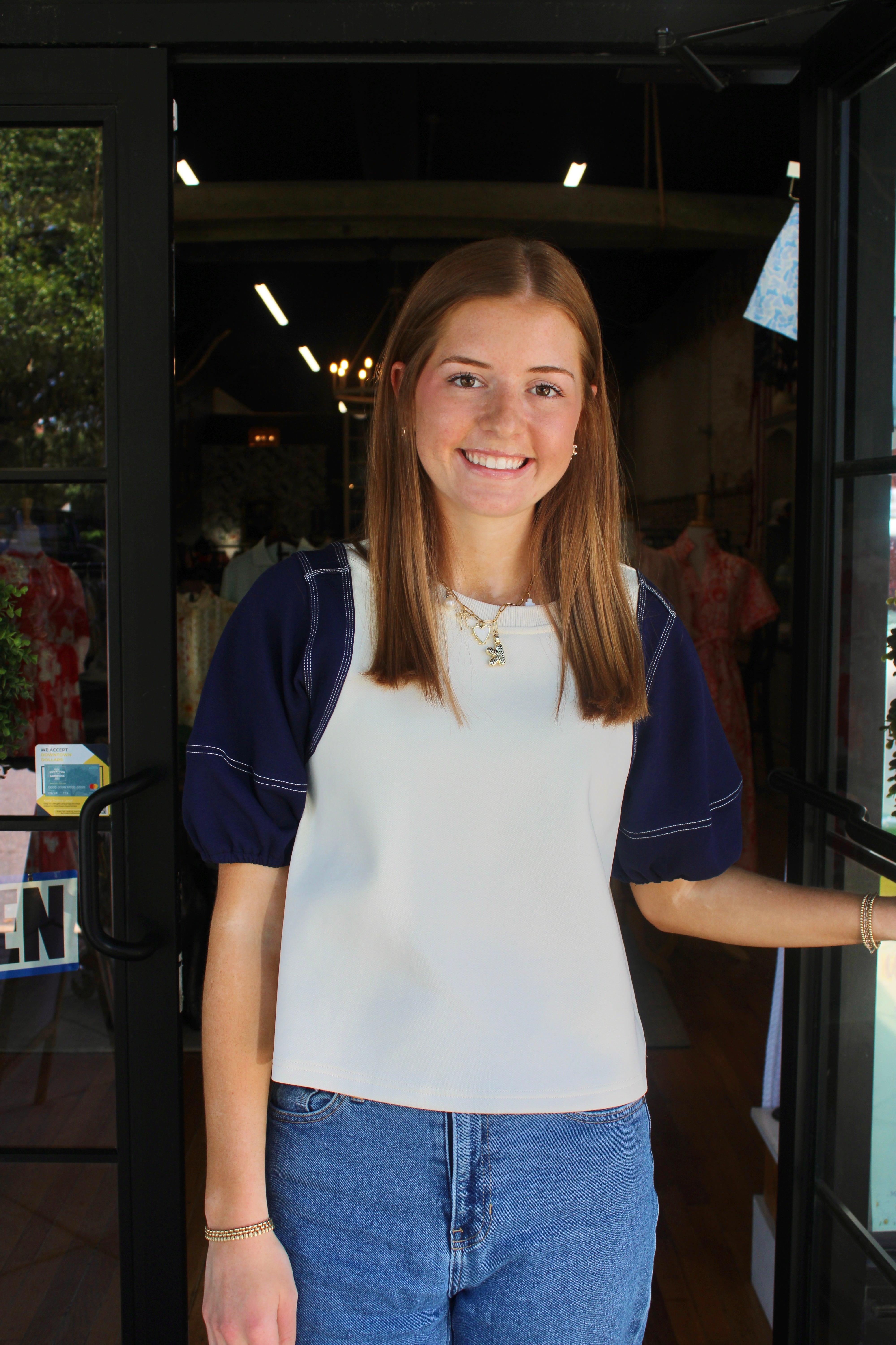 Clarice Top (Cream/Navy)
