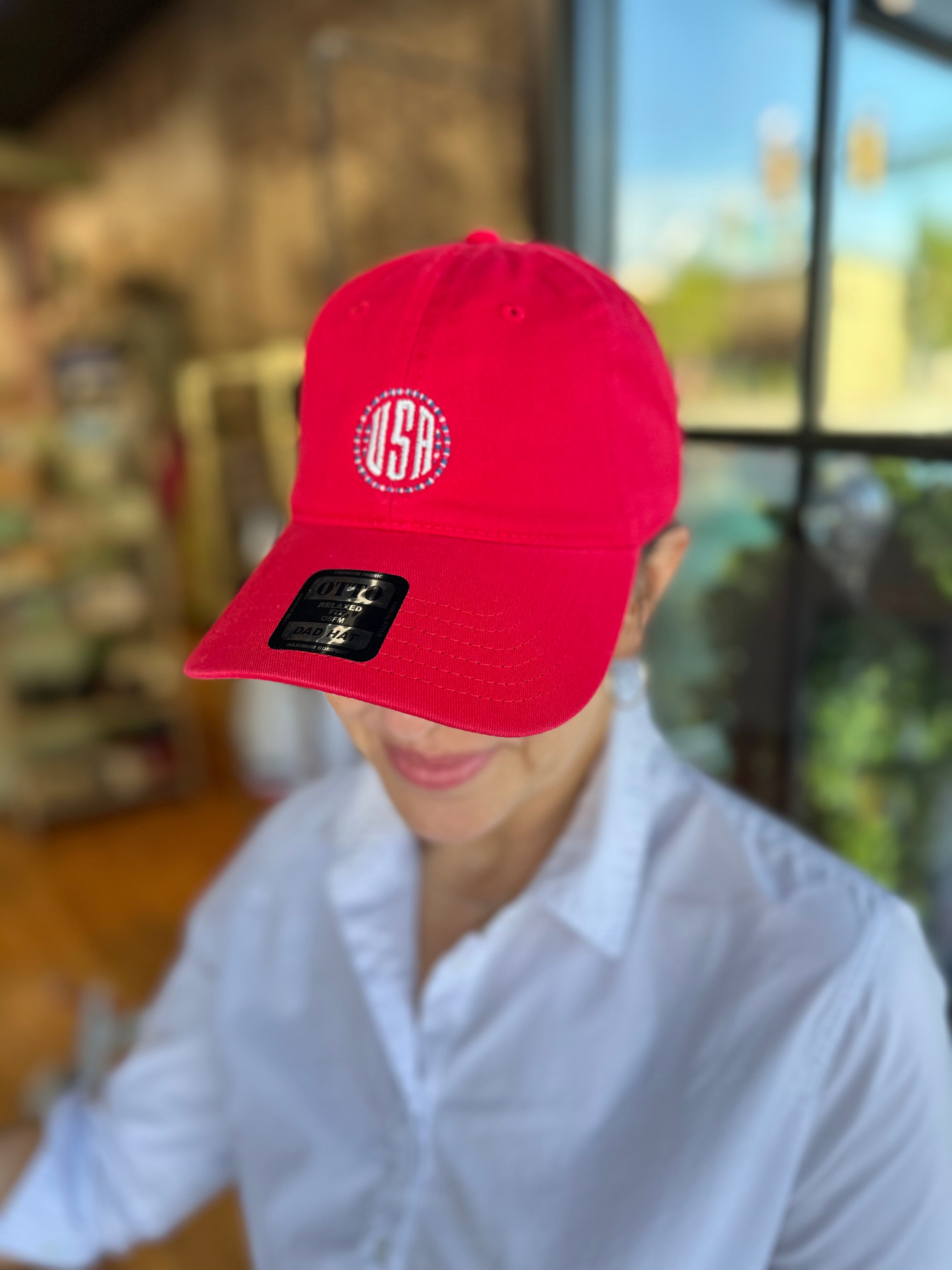USA Dad Hat - Red with RWB Frame