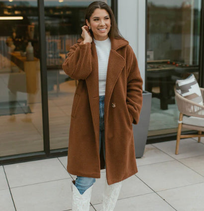 Long Line Teddy Jacket -Bloominglade Brown