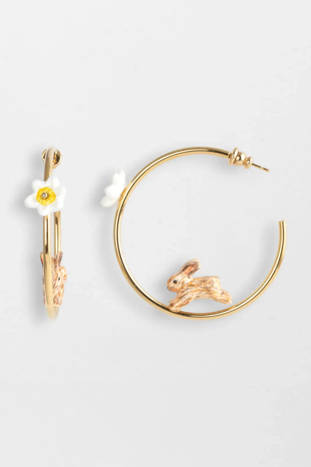 Nach - Rabbit & Flower Half-Moon Earrings