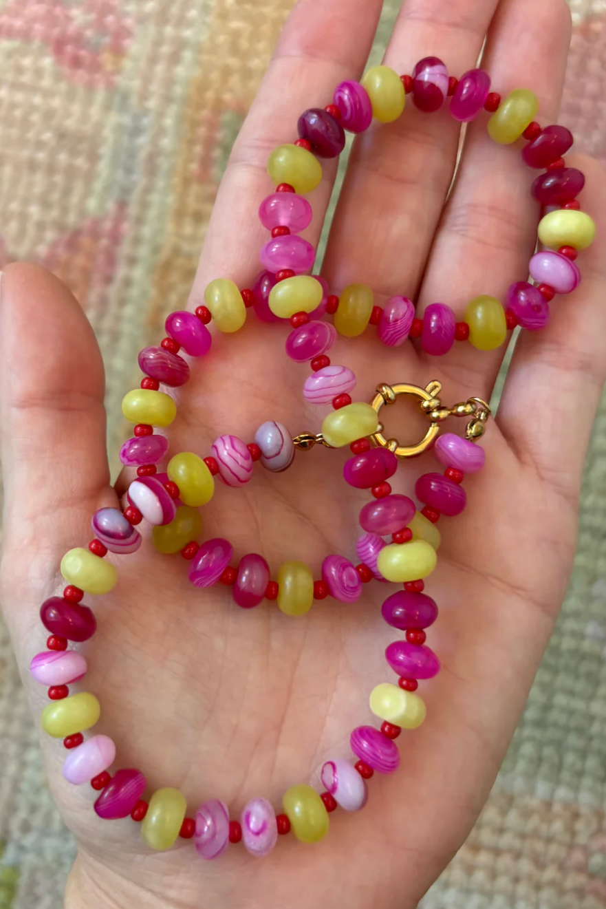 TKC - Holly Necklace Pink and Chartreuse Stone
