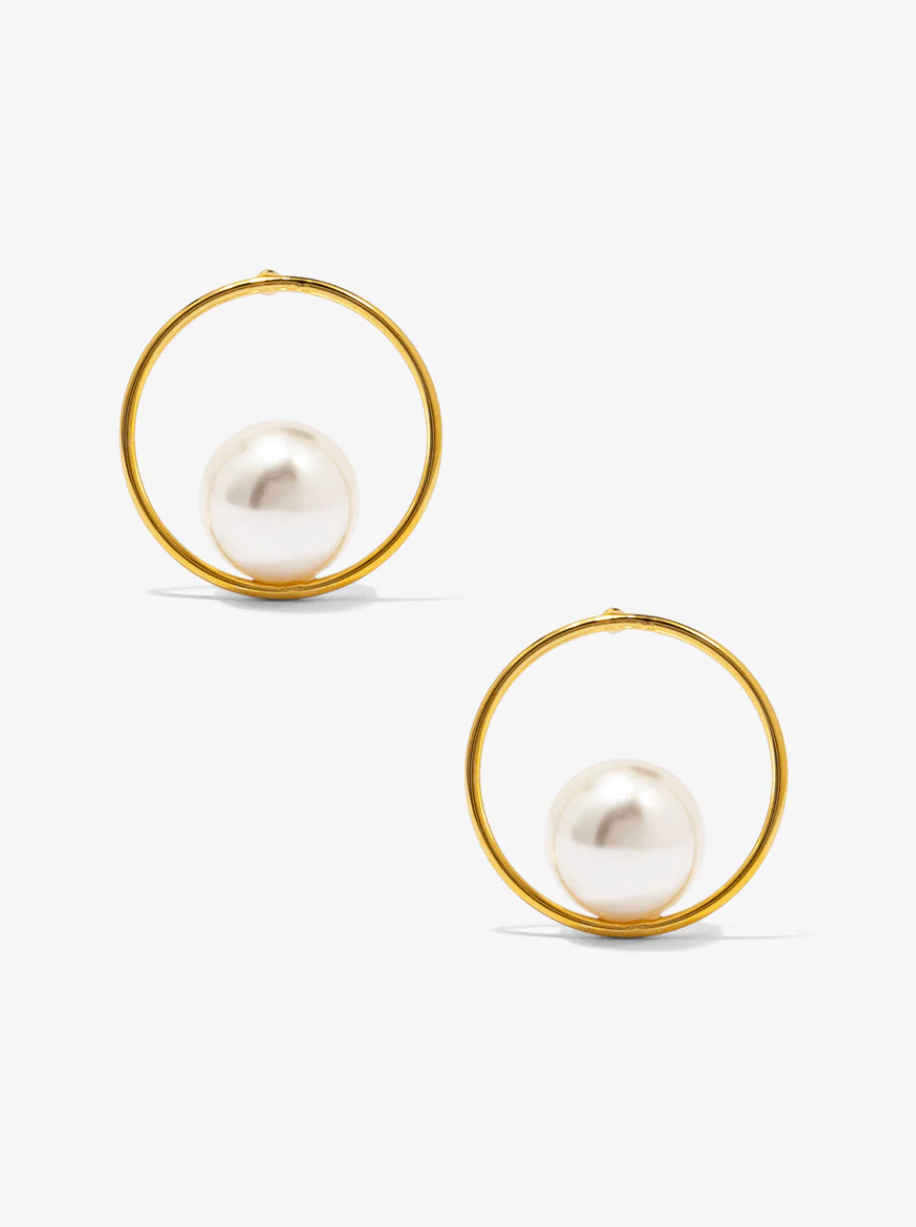 Vioroo Front - Facing Pearl Orbit Earring - Gold