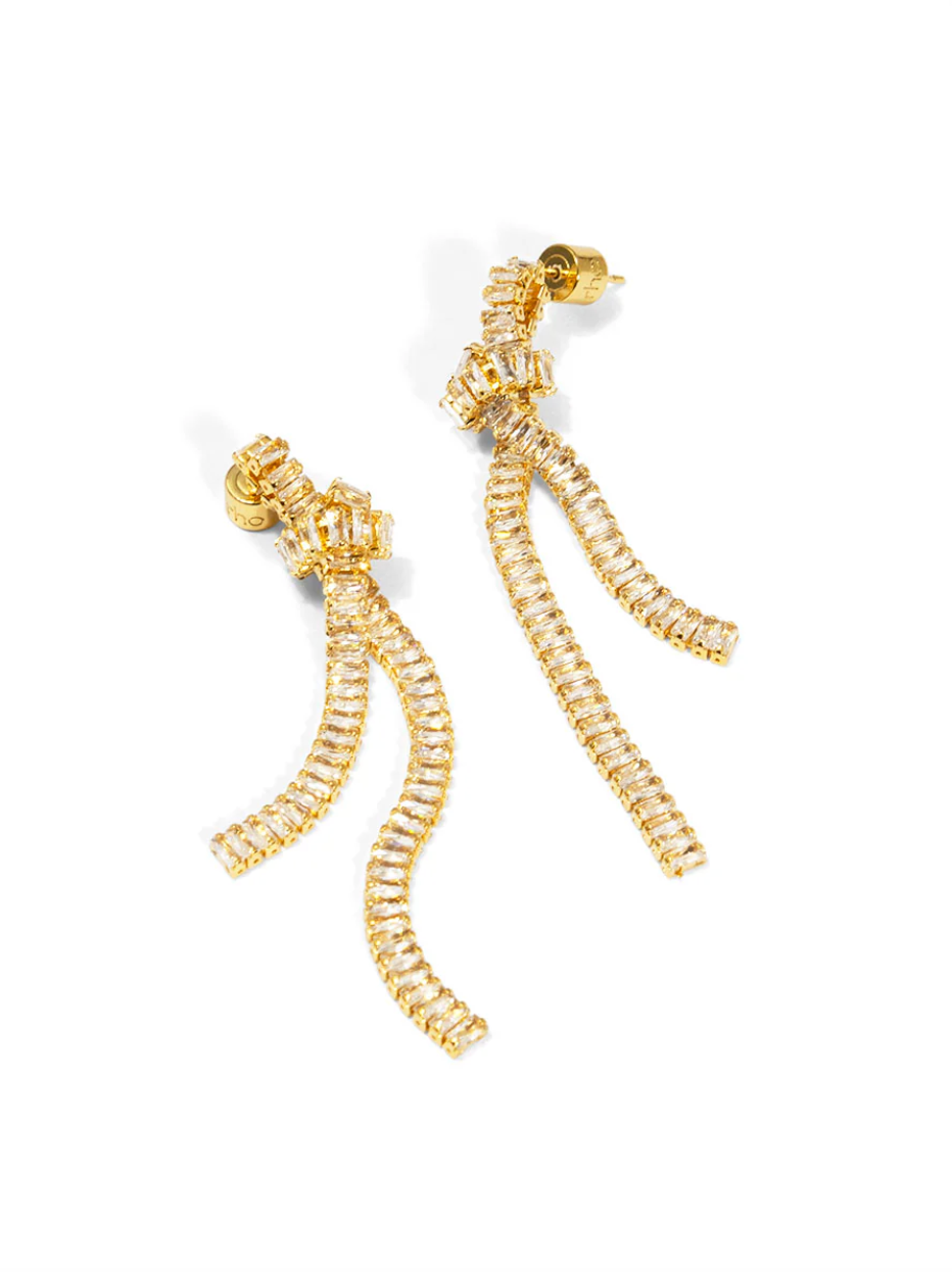 rho Knotted Crystal Chain Drop Earring - Gold