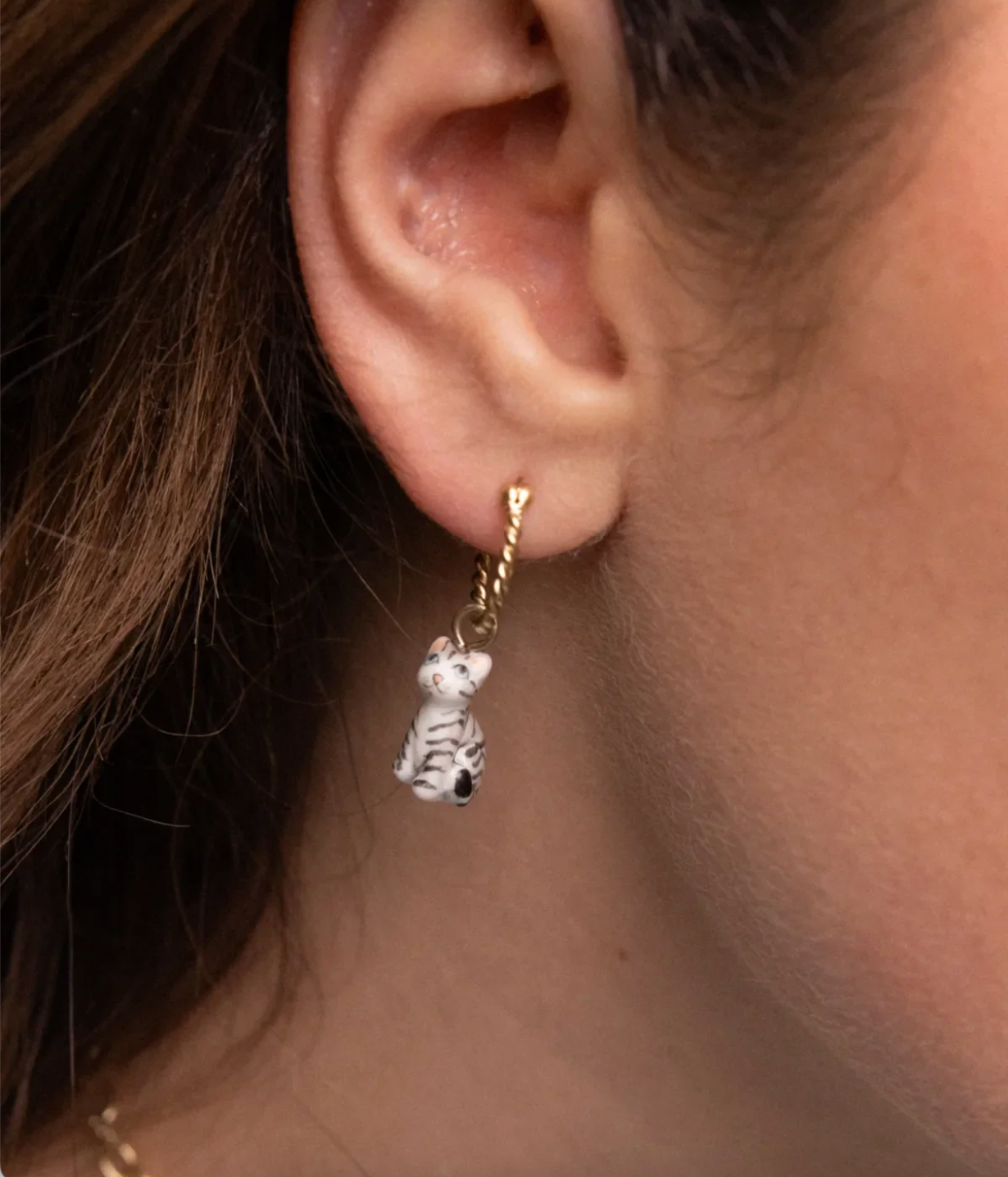 Nach - Tabby Grey Cat Mini Earrings