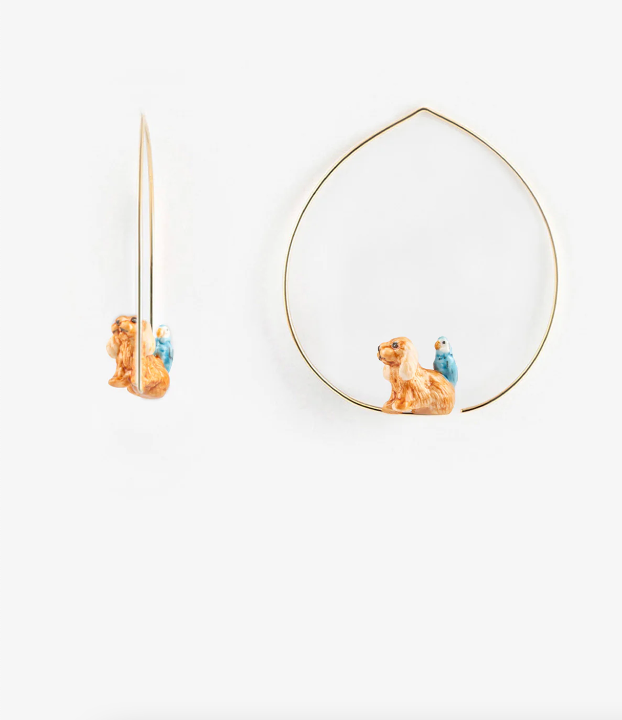 Nach - Cocker Spaniel Dog and Bird Hoop Earrings