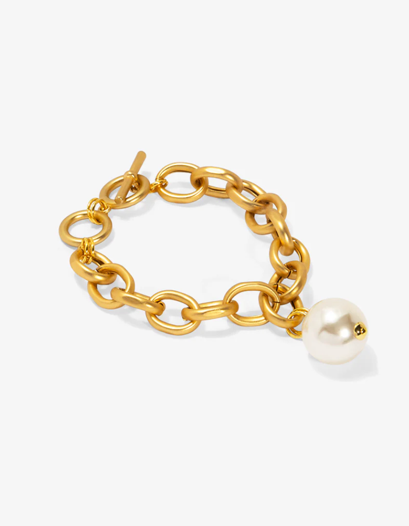 Vioroo Oval Link Pearl Charm Bracelet - Gold