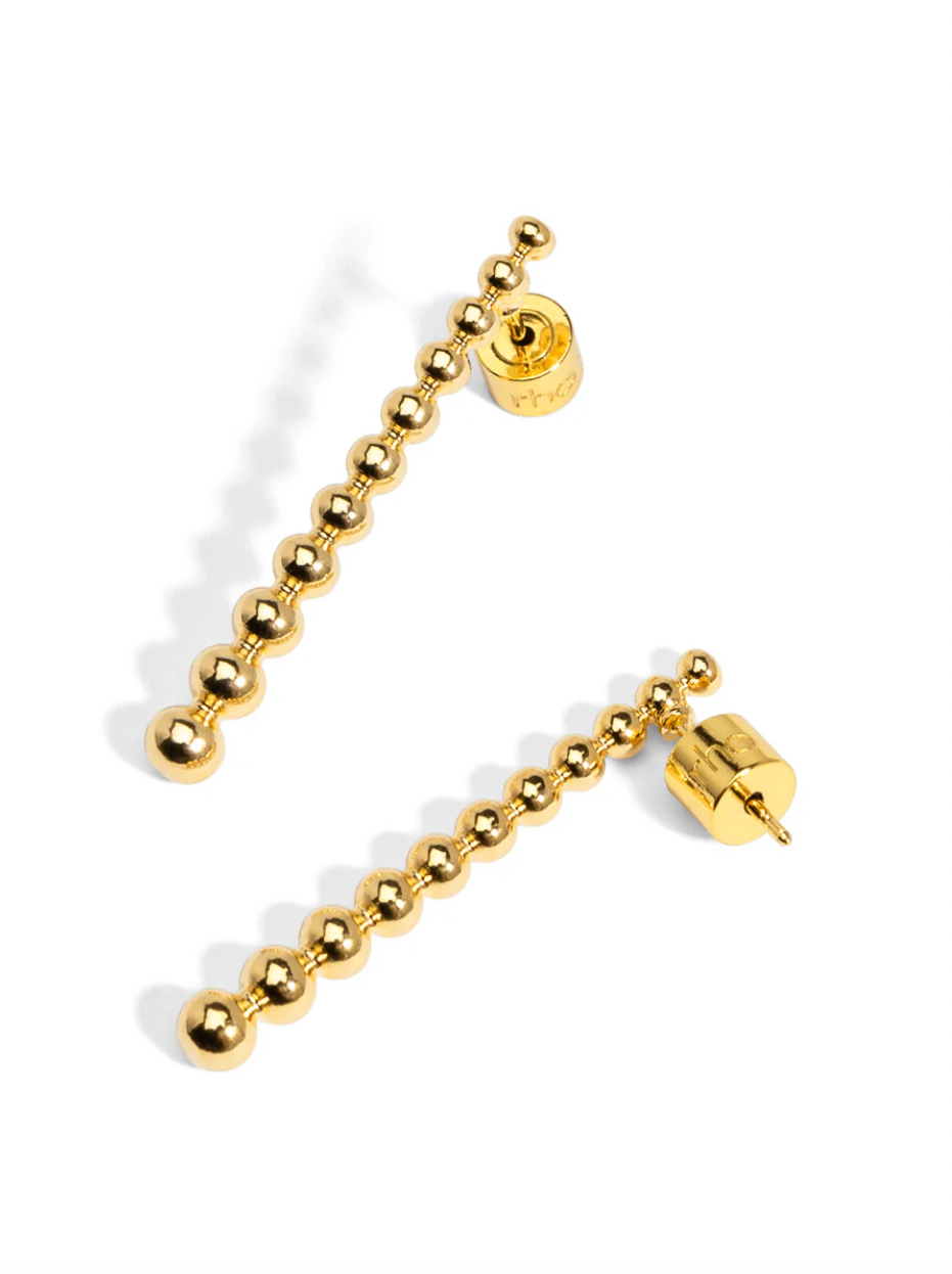 rho - Graduated Metal Bead Drop Earring (Gold)