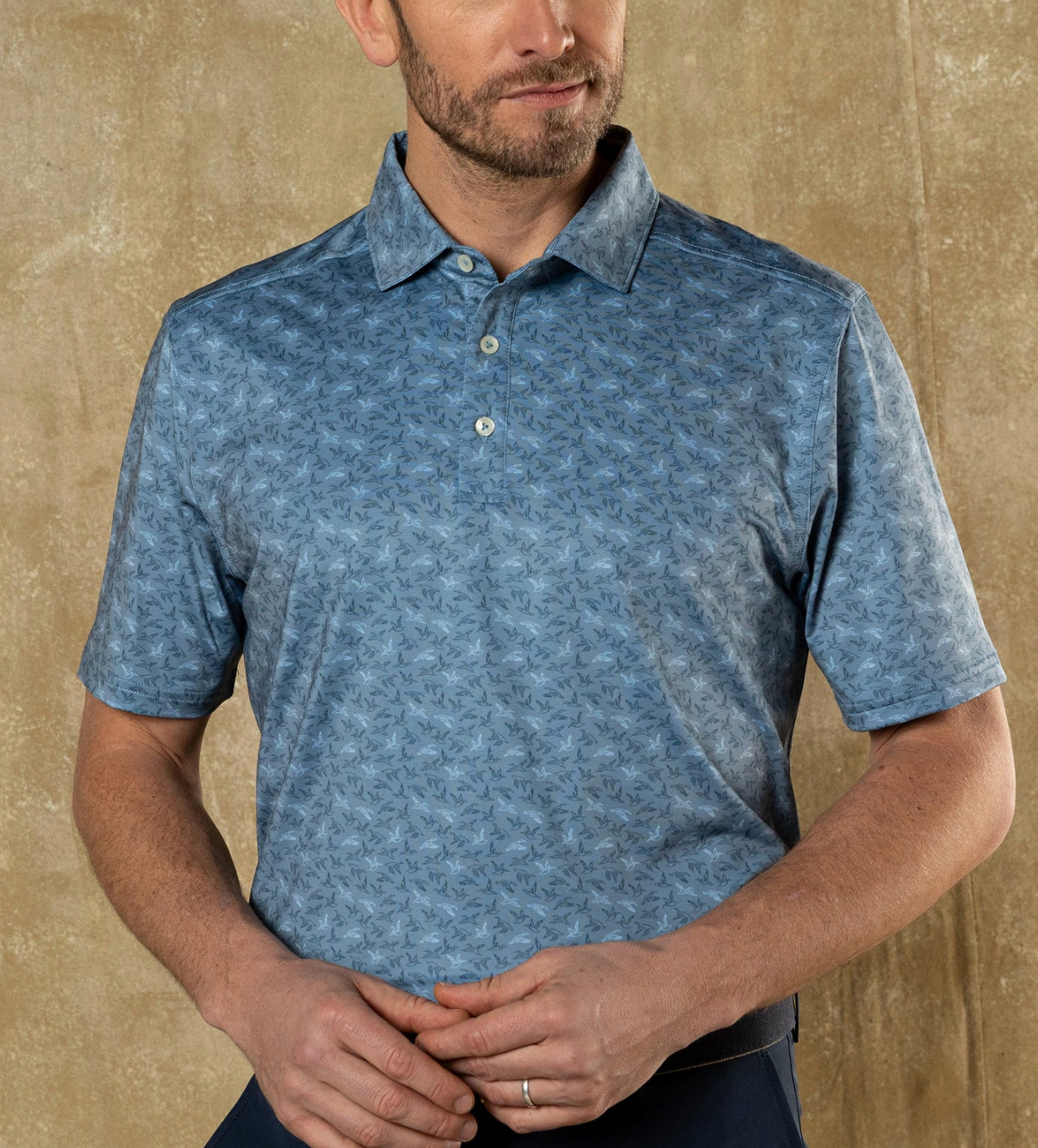 Duck Head - Long Drive Performance Polo Wingbeat (Chambray Blue)