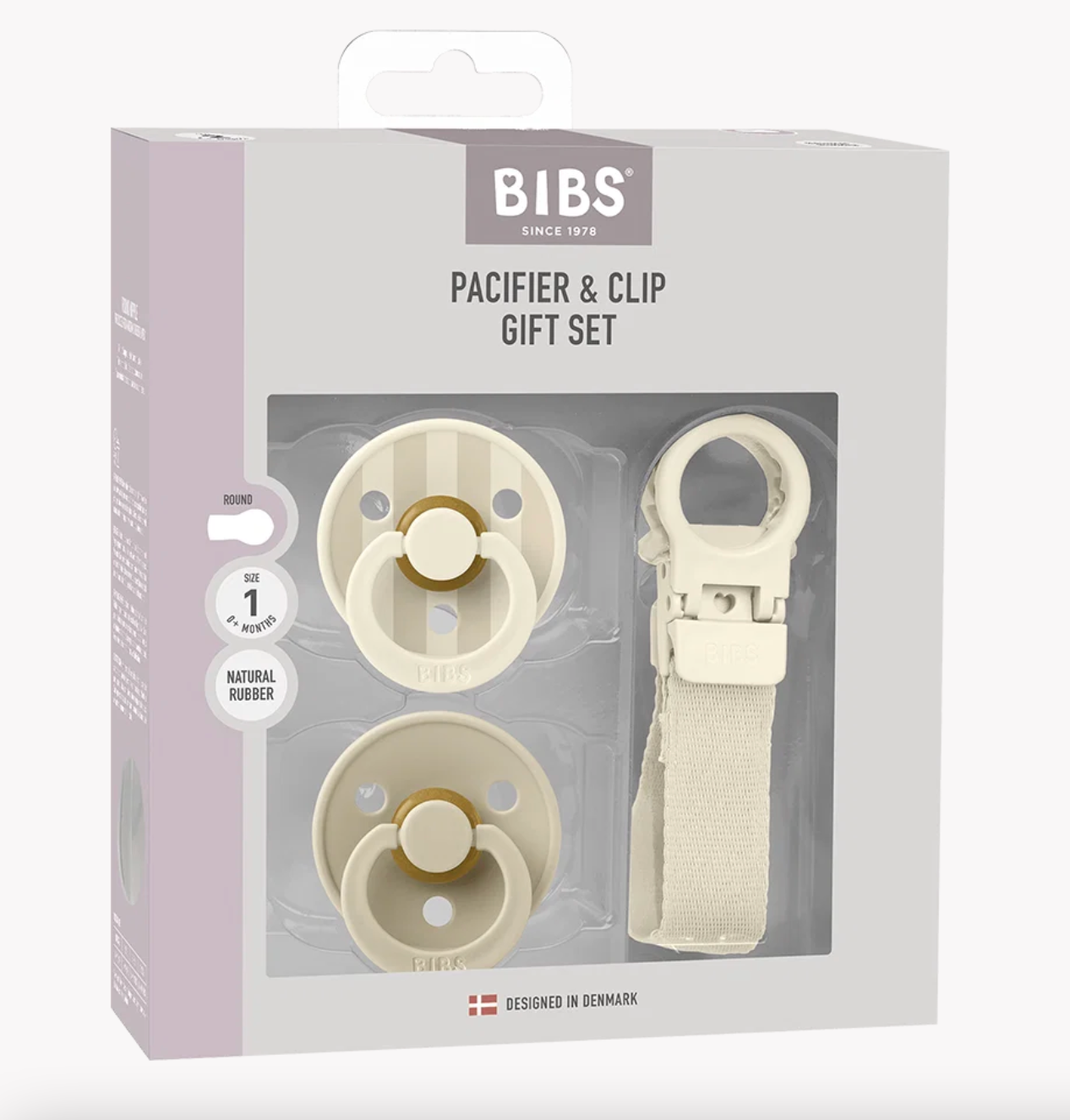 BIBS Pacifier 2 pack and loop clip in ivory - gift set