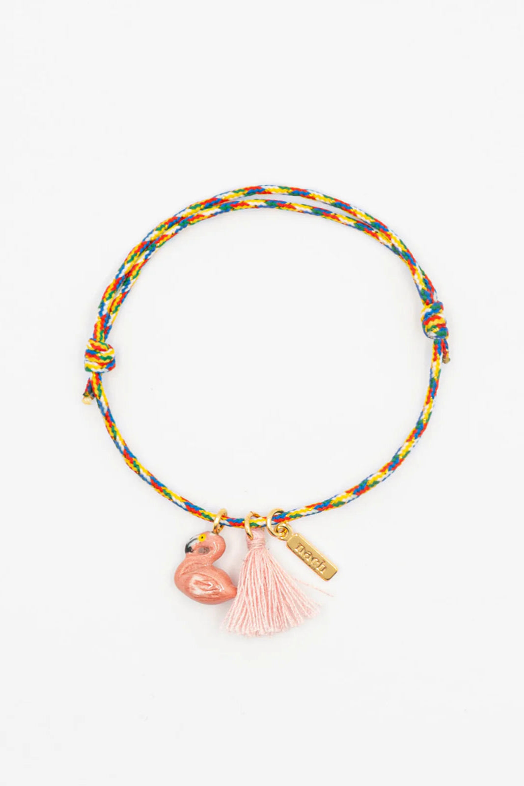 Nach - Multicolored Flamingo Charm Bracelet with Pompom